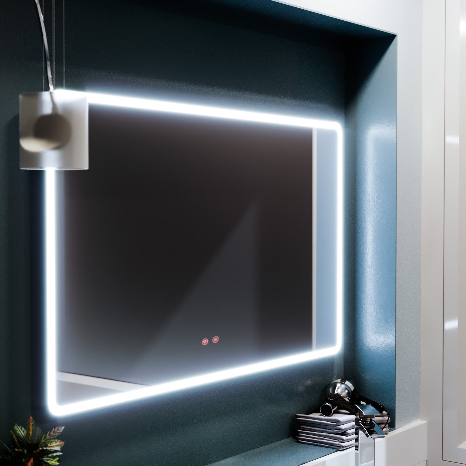 Lawerence Full Edge Rectangle LED 1000mm x 600mm Round Corner Bathroom Mirror Demister