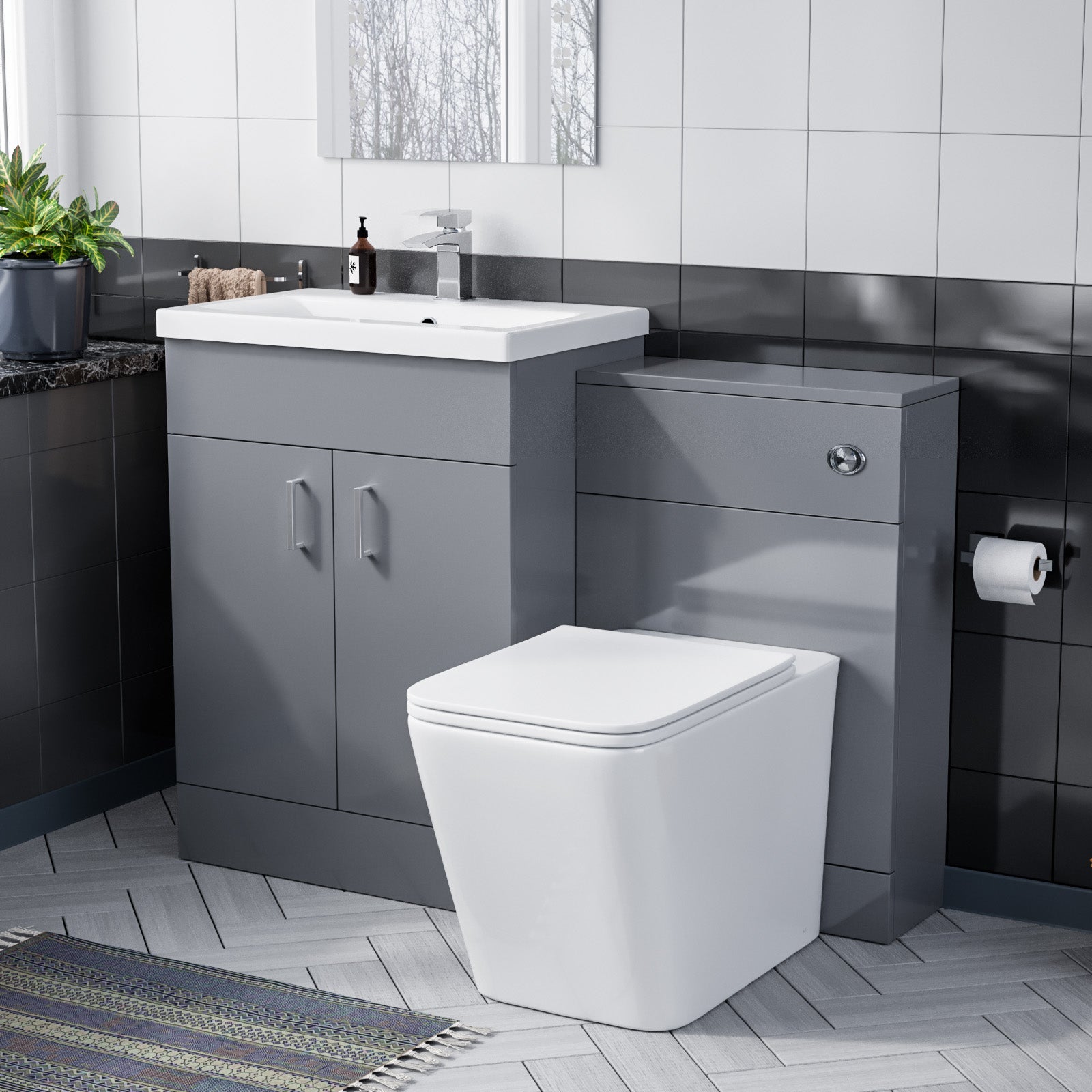 Nanuya Grey 600mm Floor Standing Vanity Ceramic Basin BTW Toilet UF Seat & WC Unit Flat Pack