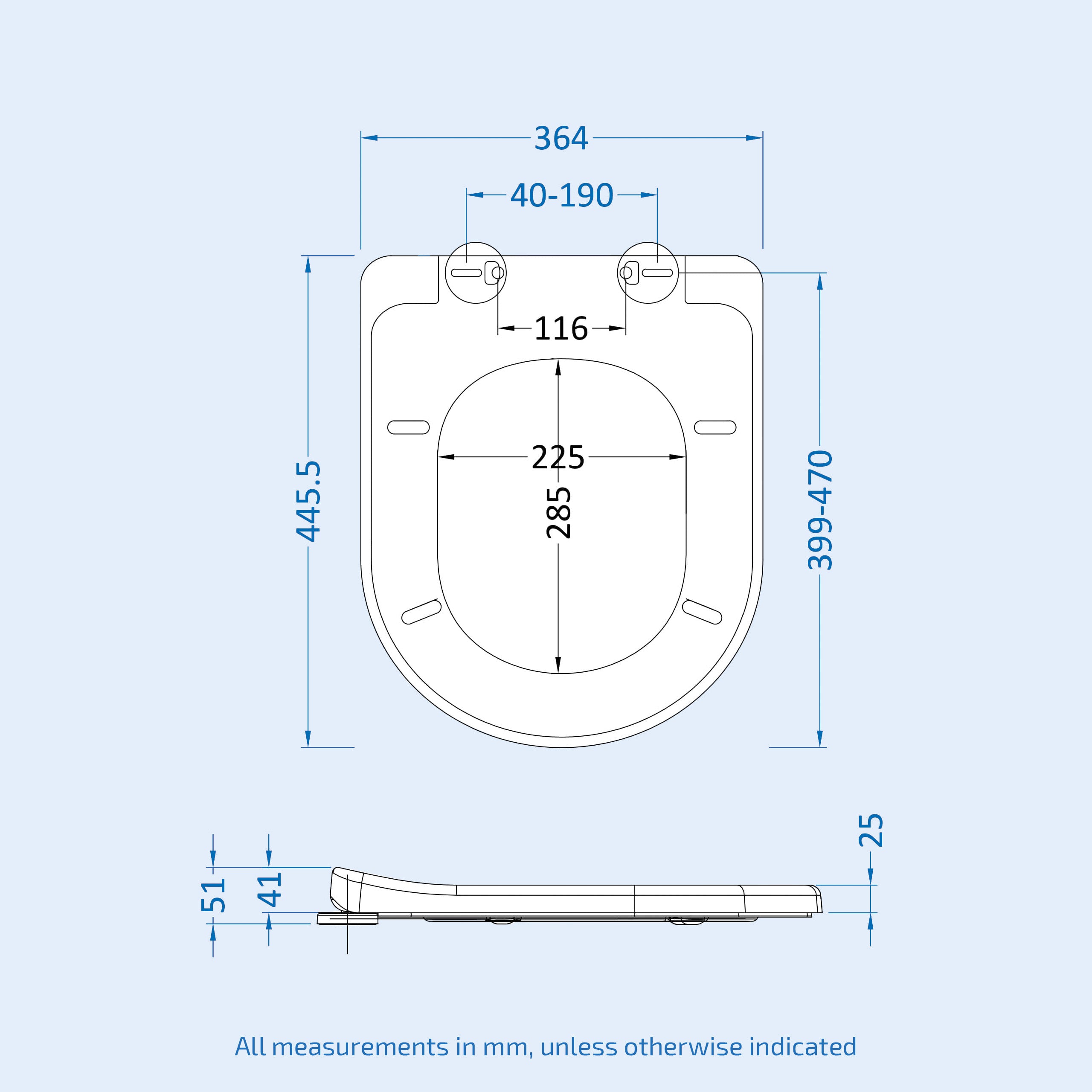 D Shape Quick Release Soft Close White Toilet Seat 364mm x 445mm