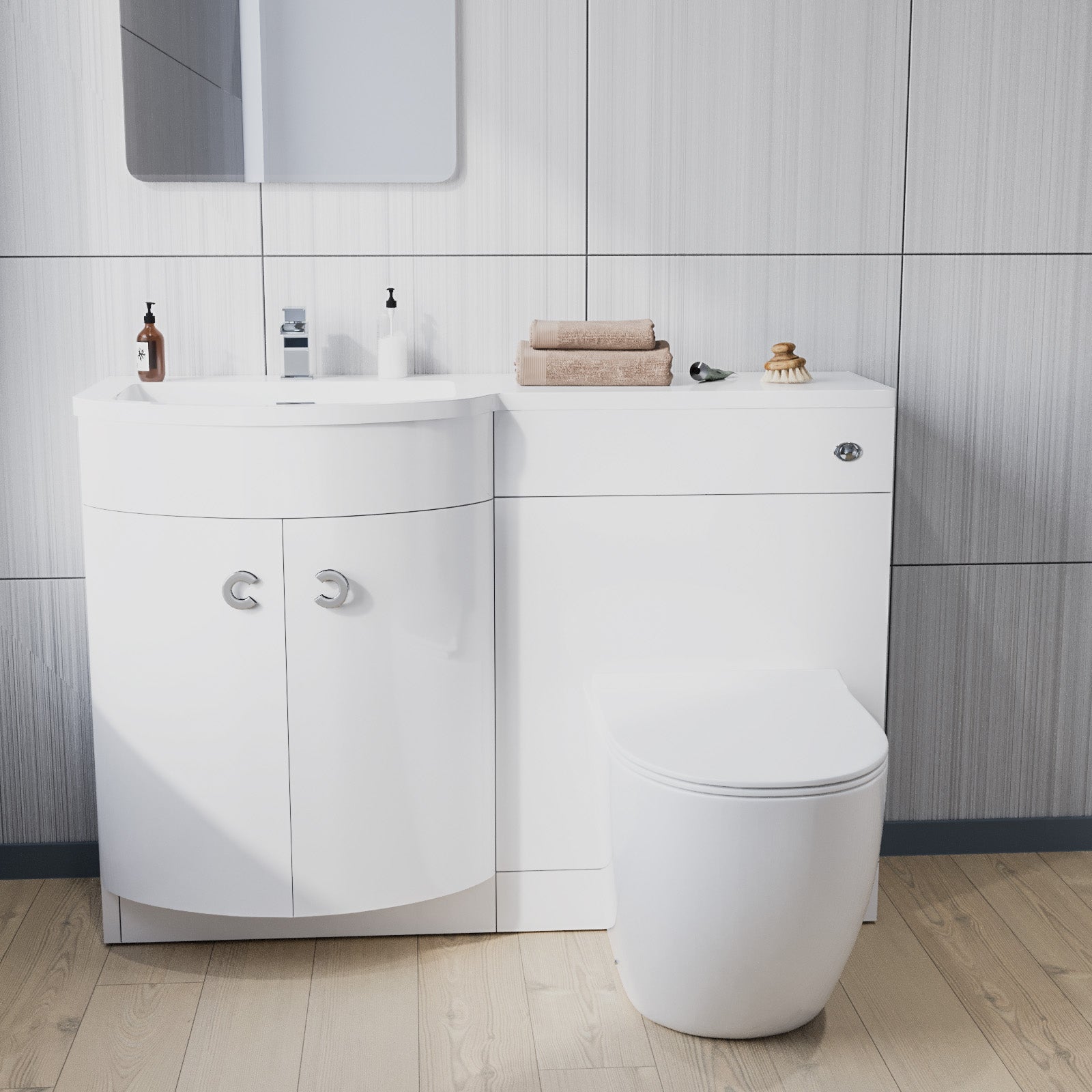 Dene White 1100 mm Left Hand Side Sink Combination Vanity Unit With Rimless Toilet