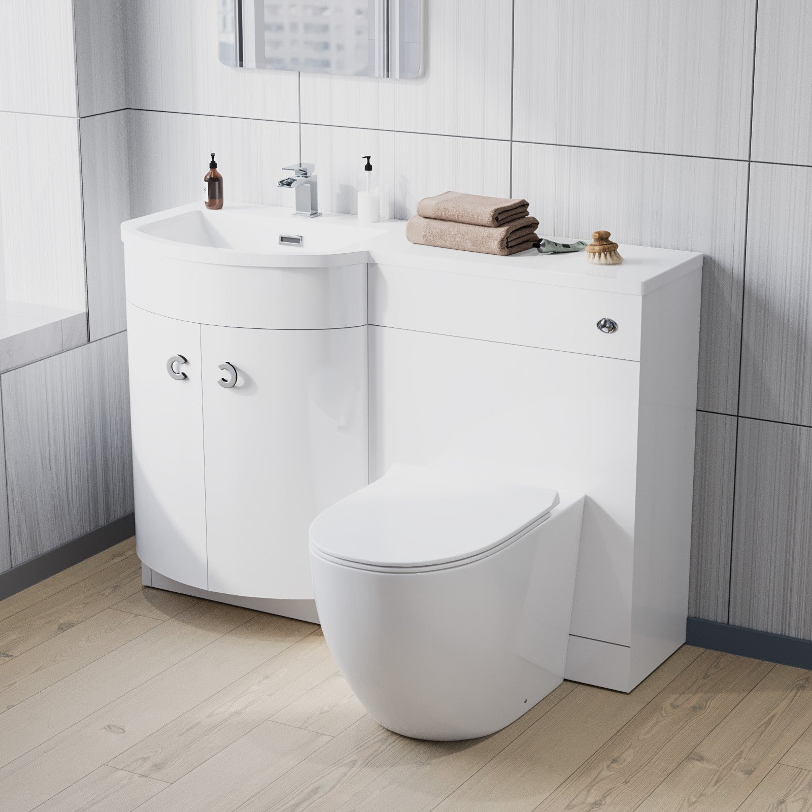 Dene White 1100 mm Left Hand Side Sink Combination Vanity Unit With Rimless Toilet
