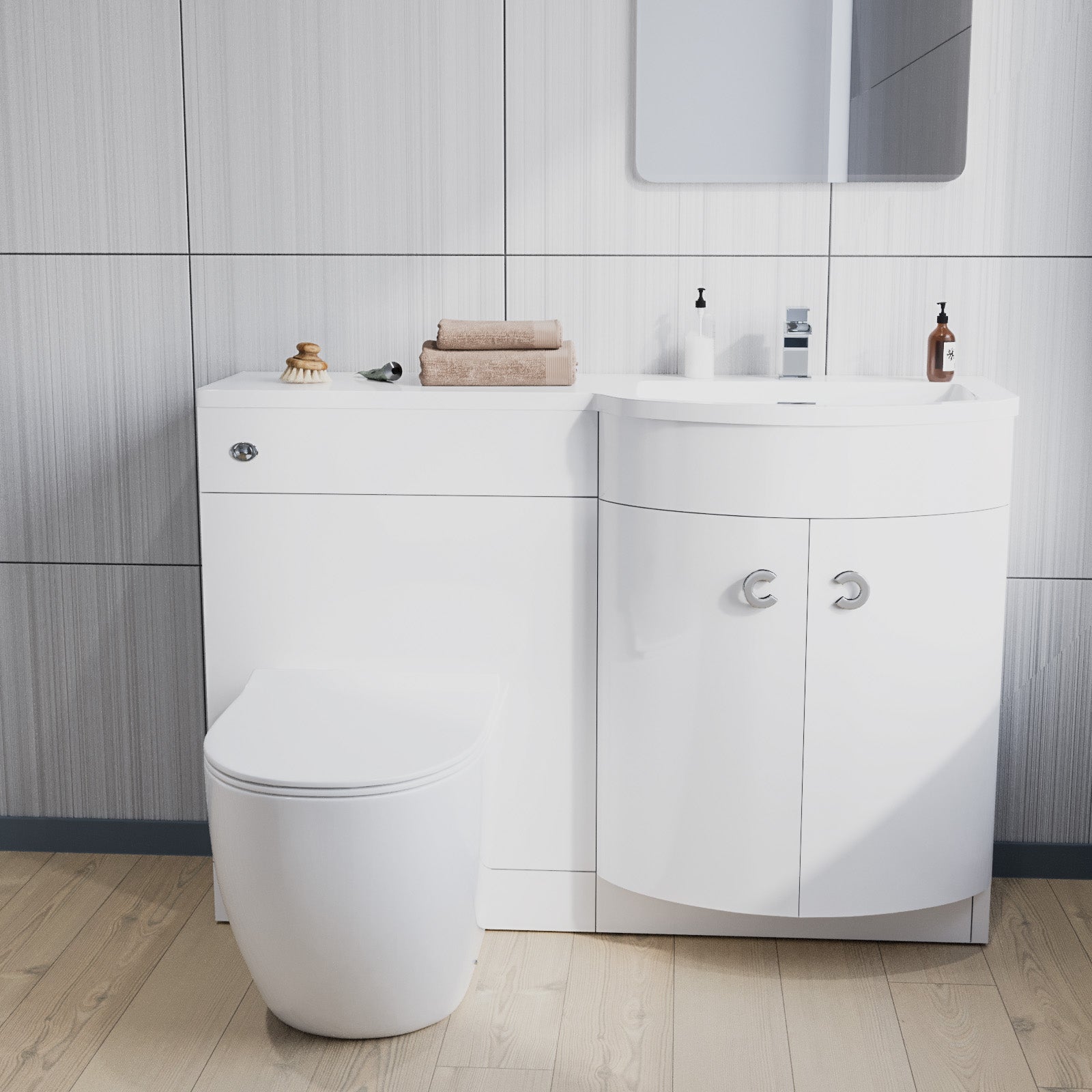 Dene White 1100 mm Right Hand Side Sink Combination Vanity Unit With Rimless Toilet