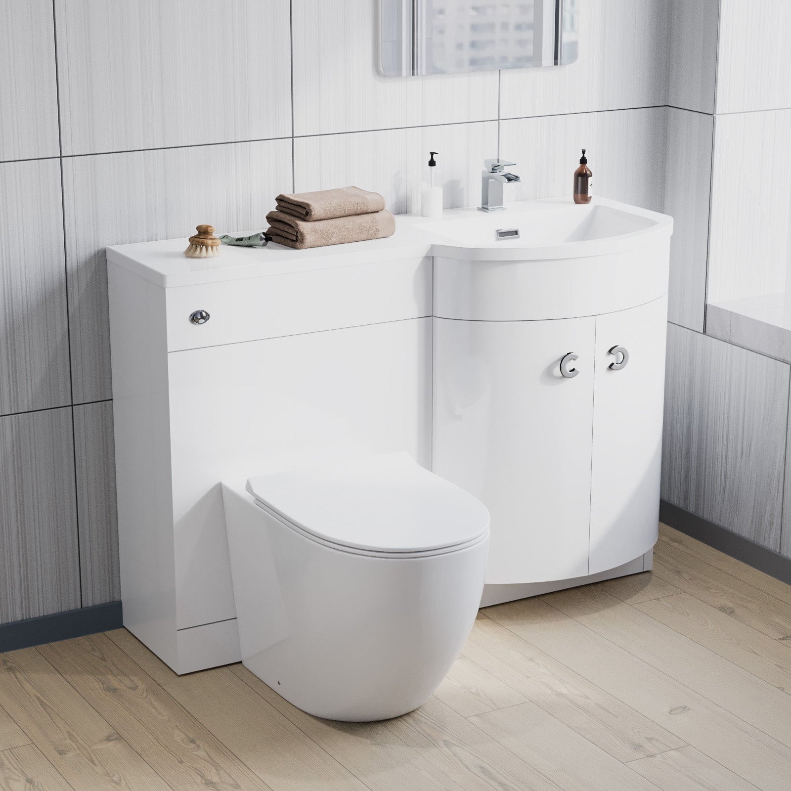 Dene White 1100 mm Right Hand Side Sink Combination Vanity Unit With Rimless Toilet