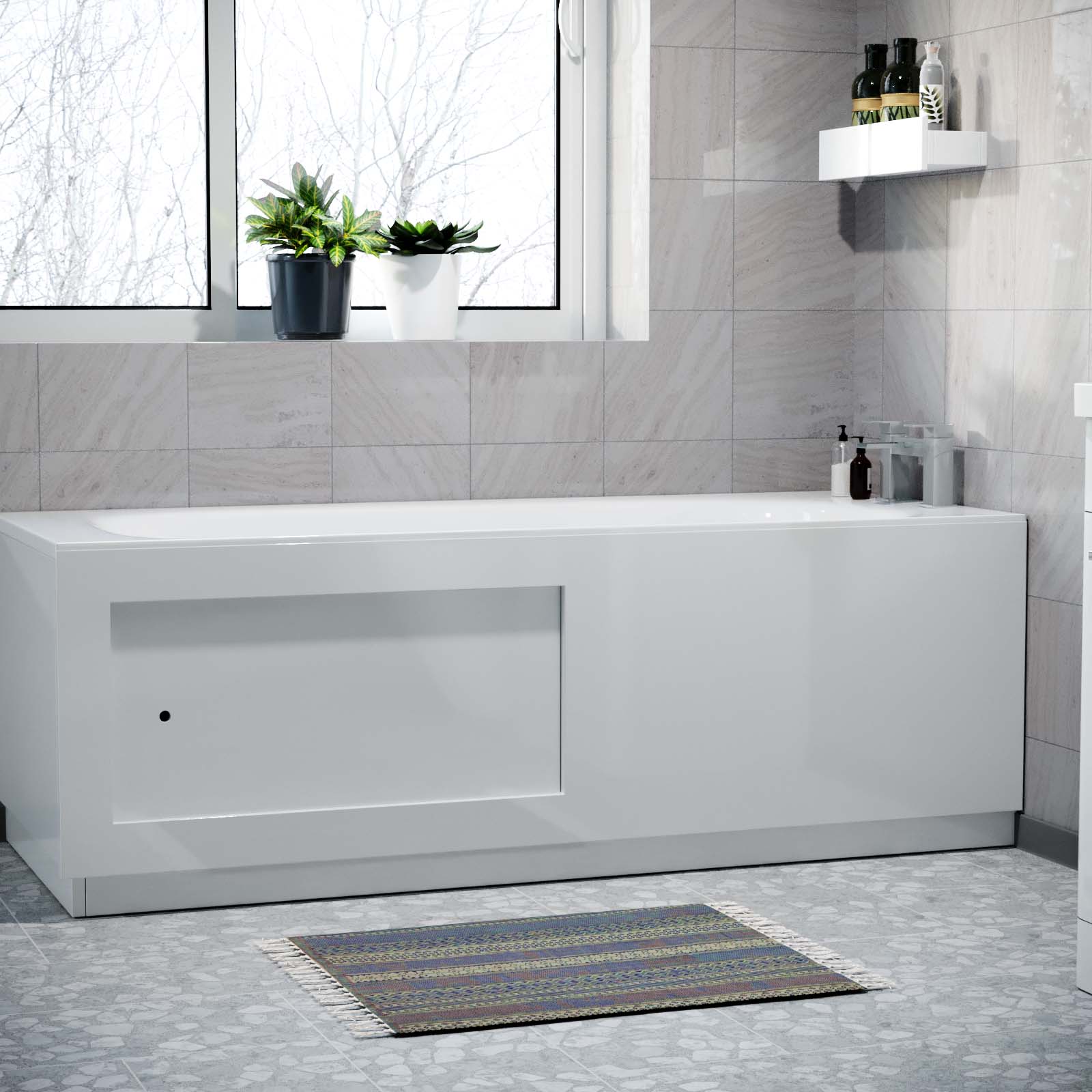 Modern 1700mm PVC Sliding Door Bath Front Side Panel Gloss White + Plinth