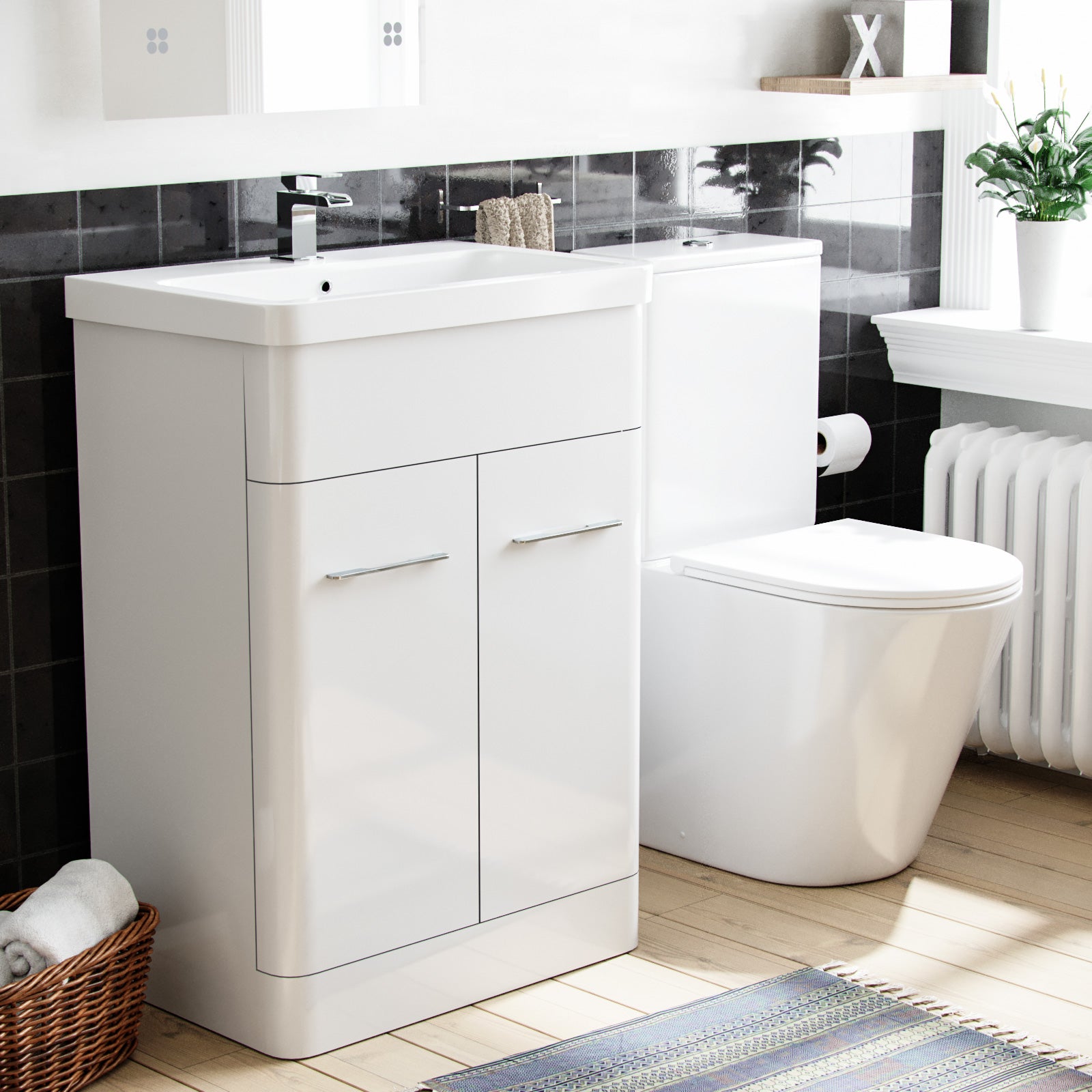 Afern 600mm Freestanding White Flat Packed Vanity Unit with Bella Closed Coupled Toilet