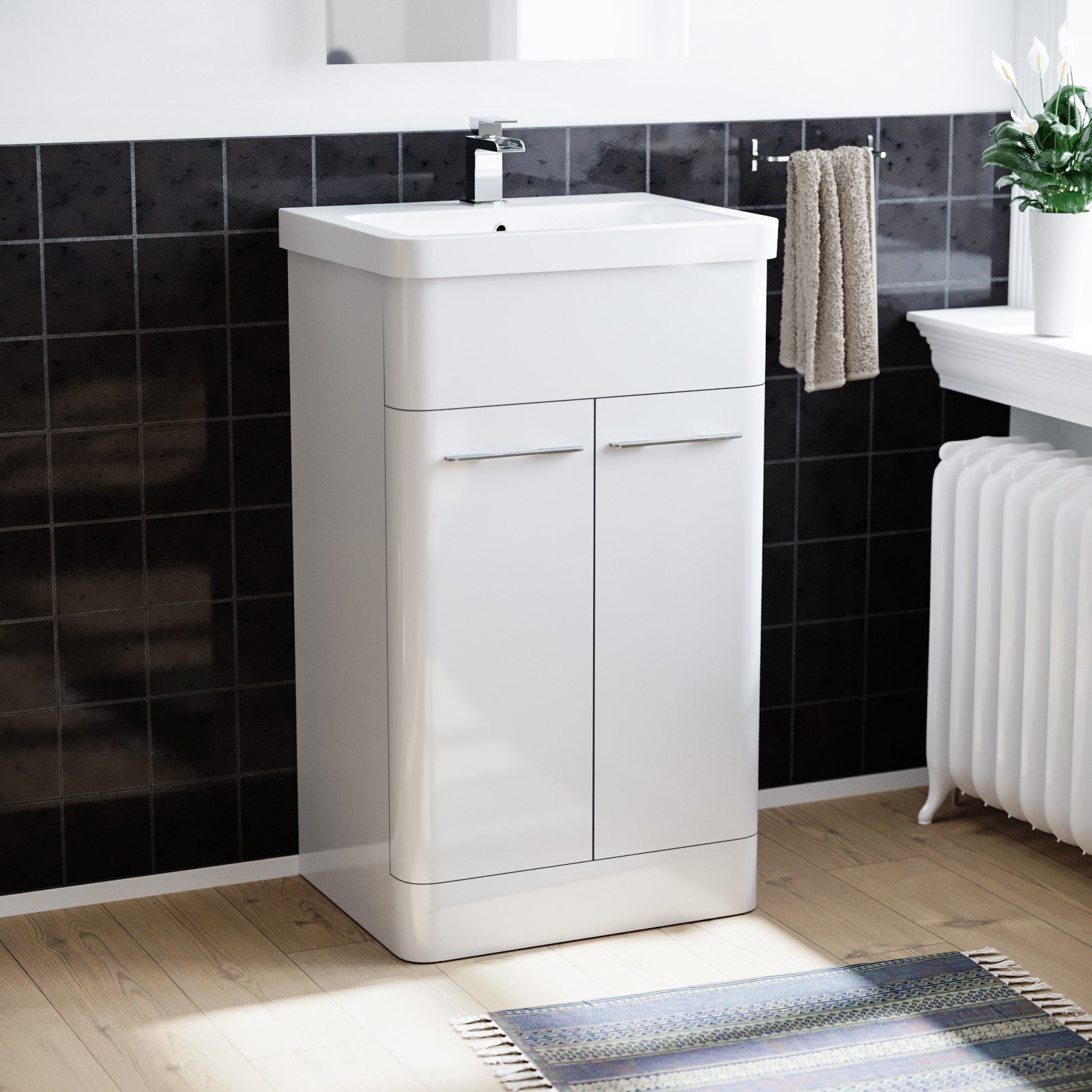 Afern 500mm Freestanding Modern Gloss Flat Packed White Vanity Unit