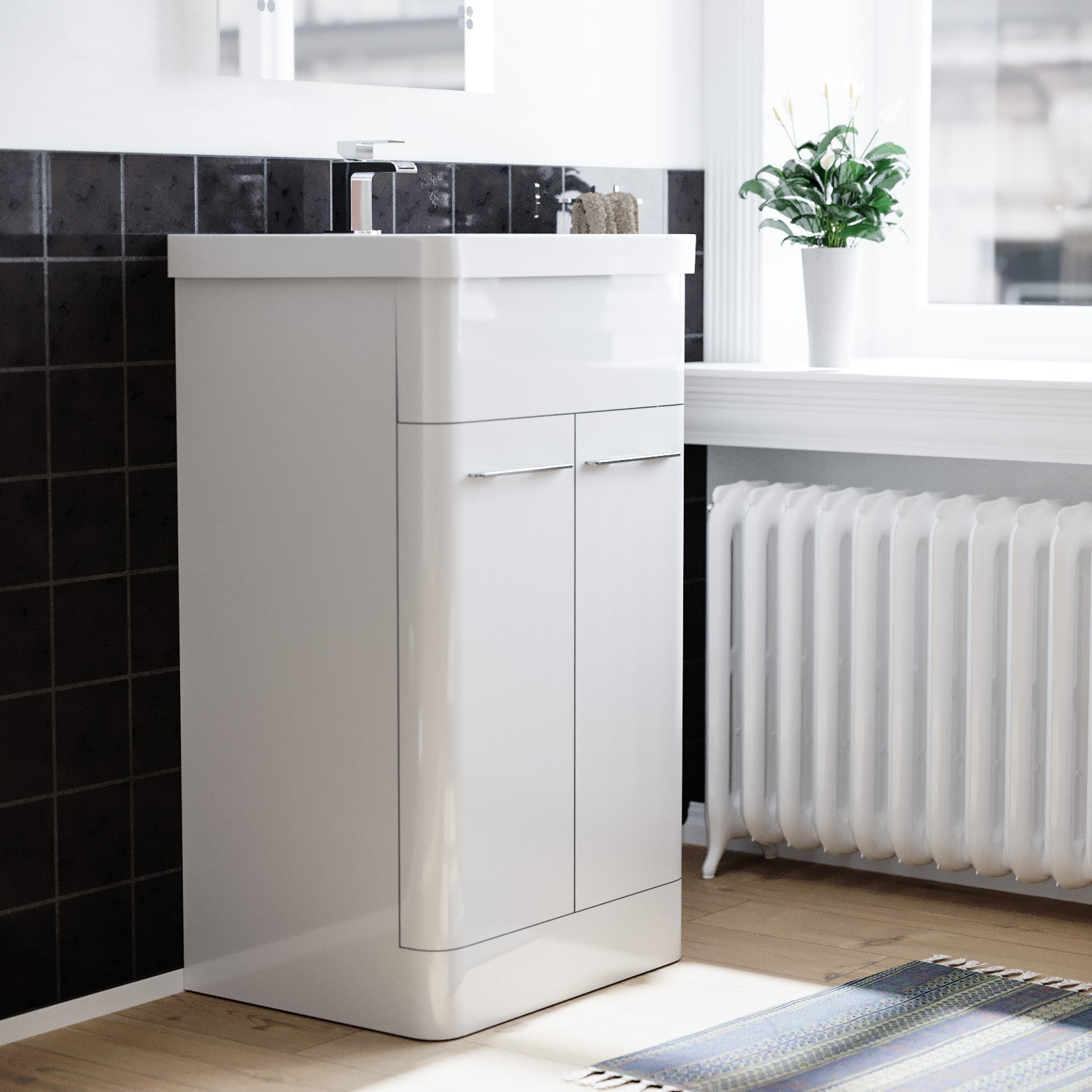 Afern 500mm Freestanding Modern Gloss Flat Packed White Vanity Unit