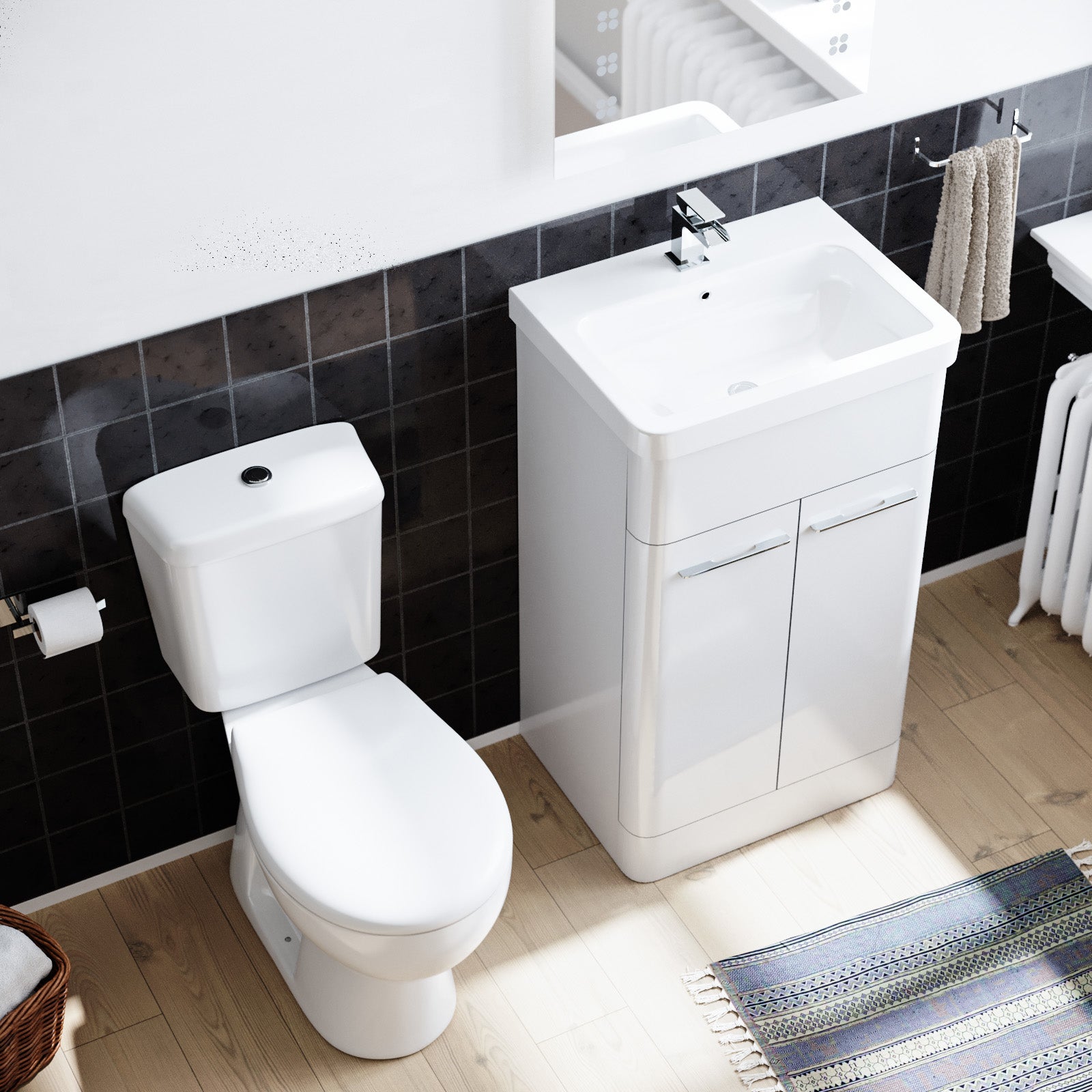 Afern 500mm Freestanding Modern Gloss White Flat Packed Vanity Unit with Close Coupled Toilet