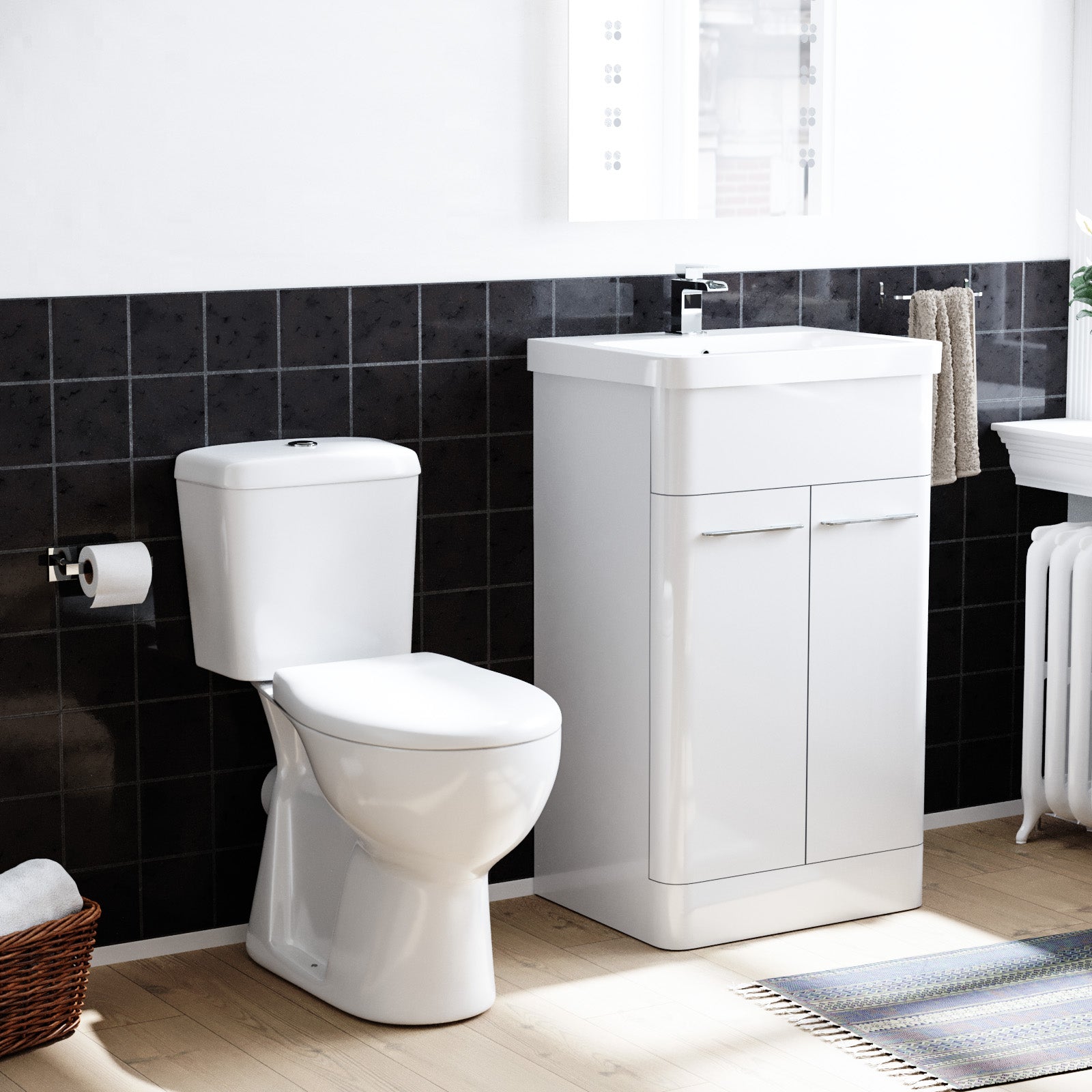 Afern 500mm Freestanding Modern Gloss White Flat Packed Vanity Unit with Close Coupled Toilet