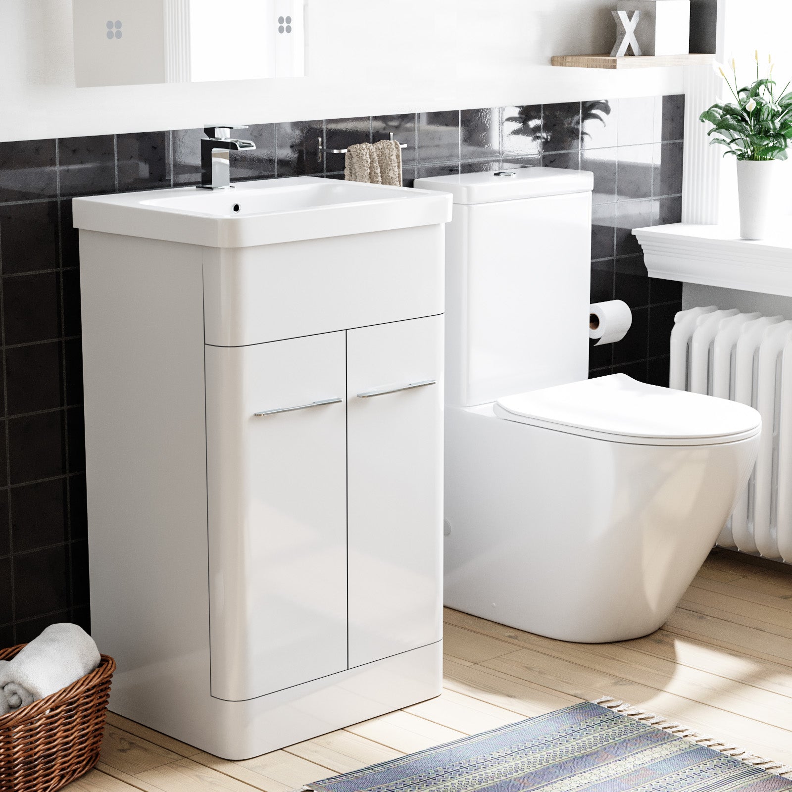 Afern 500mm Freestanding White Flat Packed Vanity Unit with Curved Closed Coupled Toilet