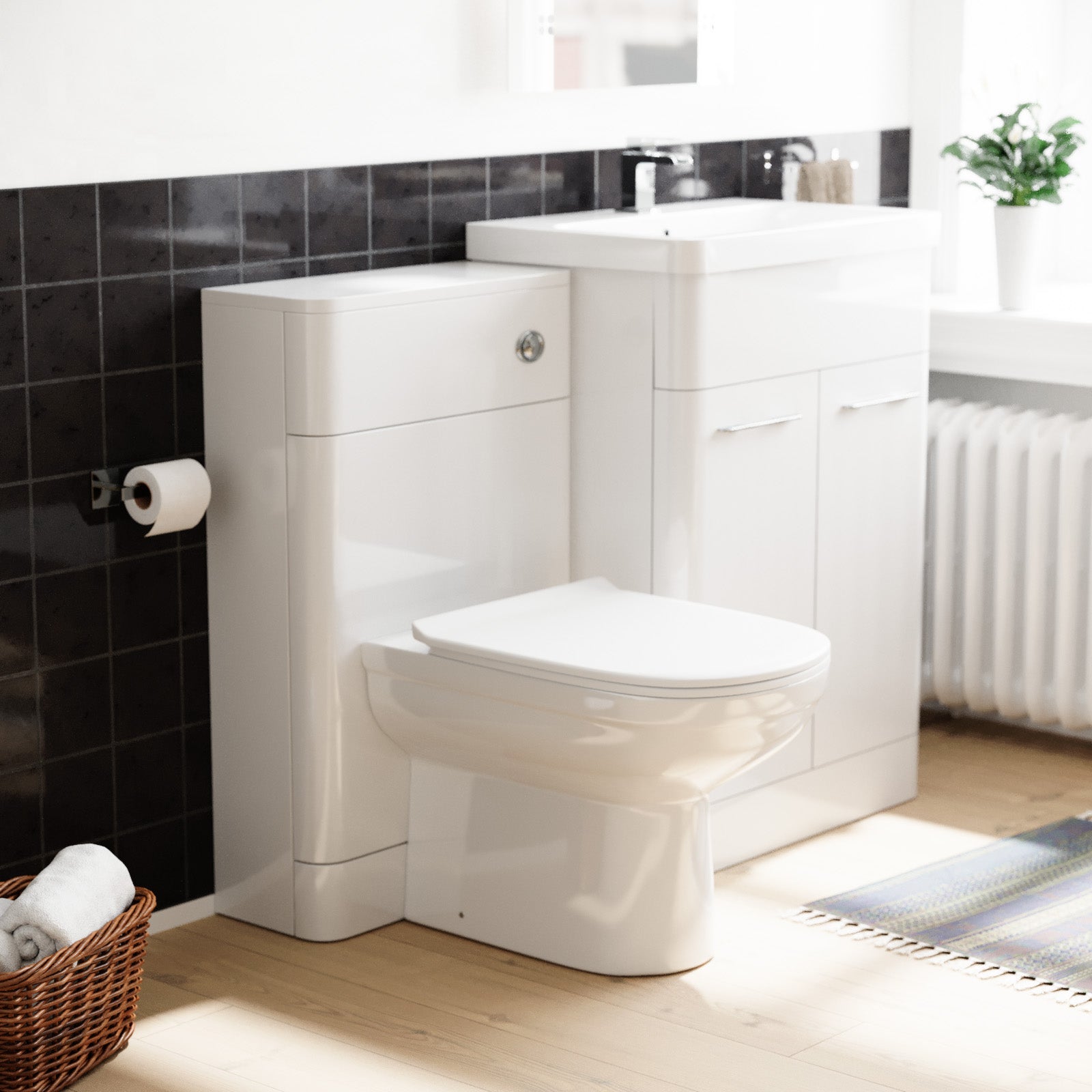 Afern 600mm White Flat Packed Vanity Unit, Basin, BTW Toilet, WC unit