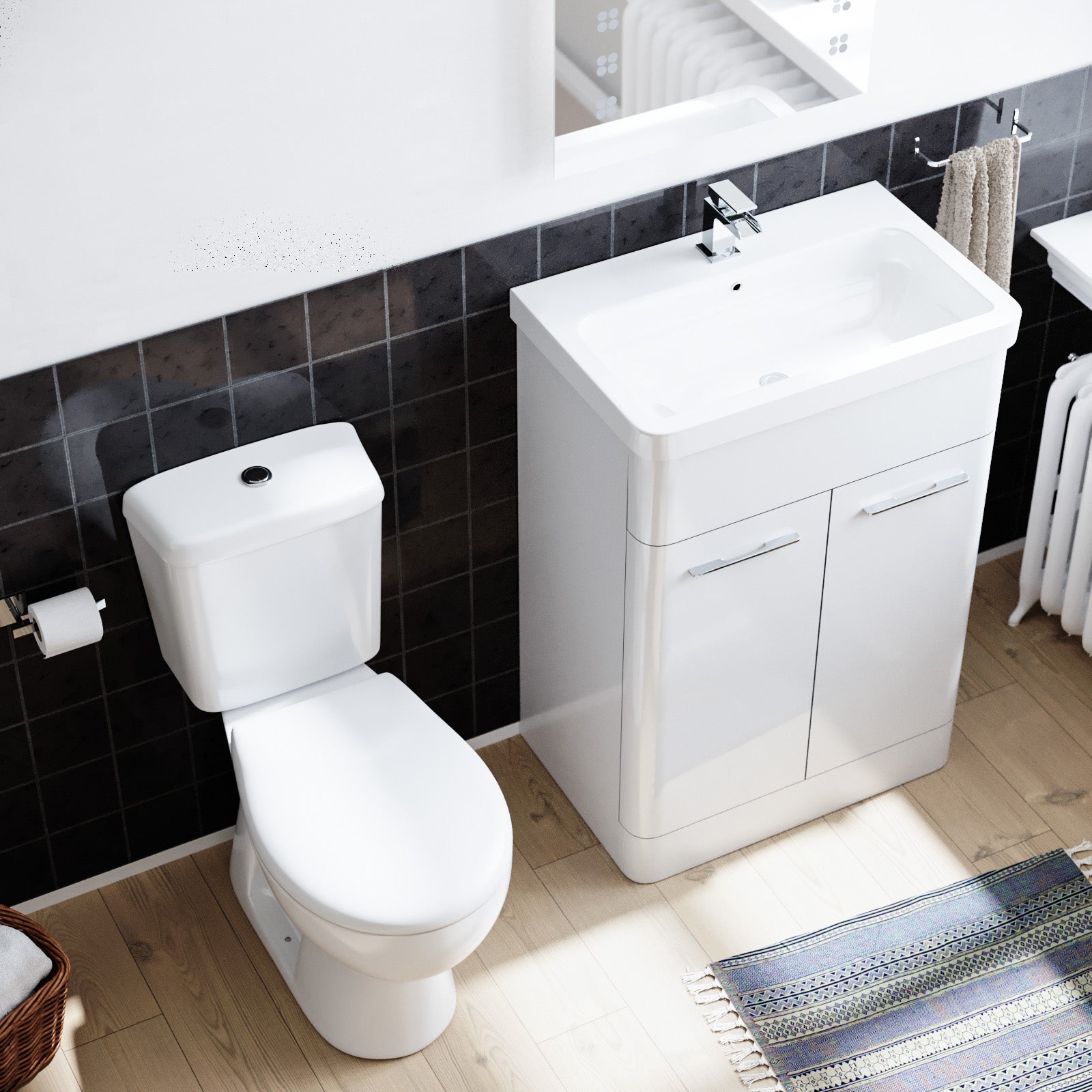 Afern 600mm Freestanding Modern Gloss White Flat Packed Vanity Unit with Close Coupled Toilet
