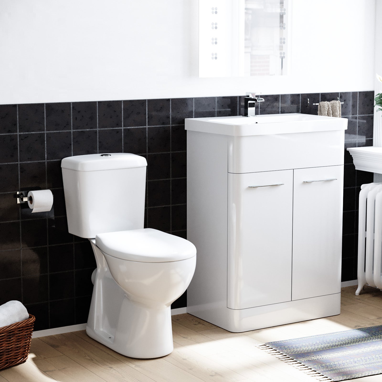 Afern 600mm Freestanding Modern Gloss White Flat Packed Vanity Unit with Close Coupled Toilet