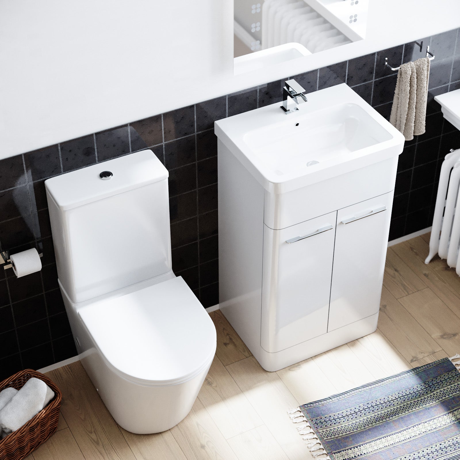 Afern 600mm Freestanding White Flat Pack Vanity Unit Belmont Close Coupled Toilet