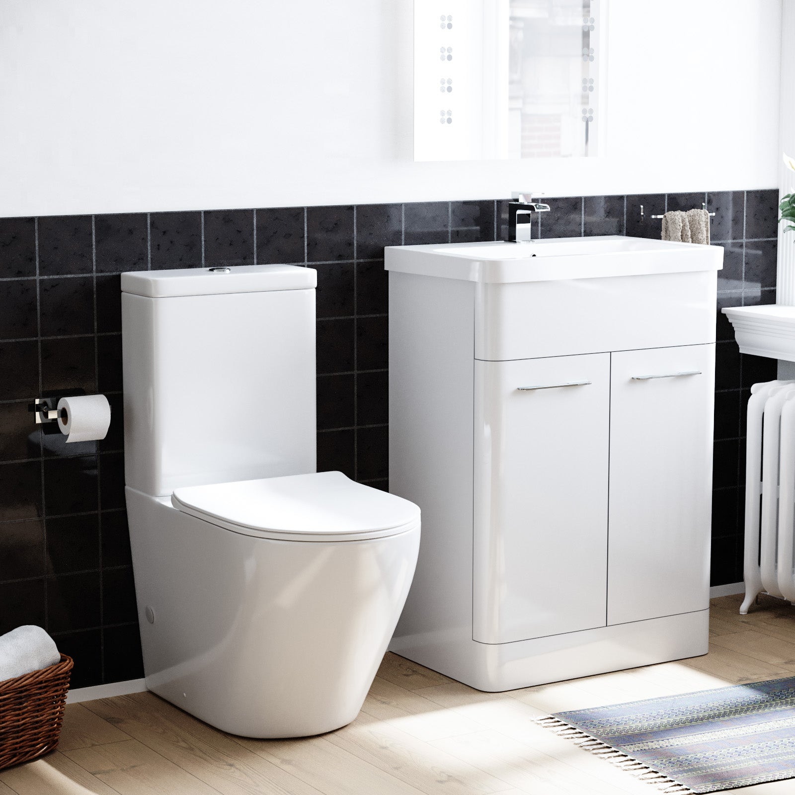 Afern 600mm Freestanding White Flat Pack Vanity Unit Belmont Close Coupled Toilet