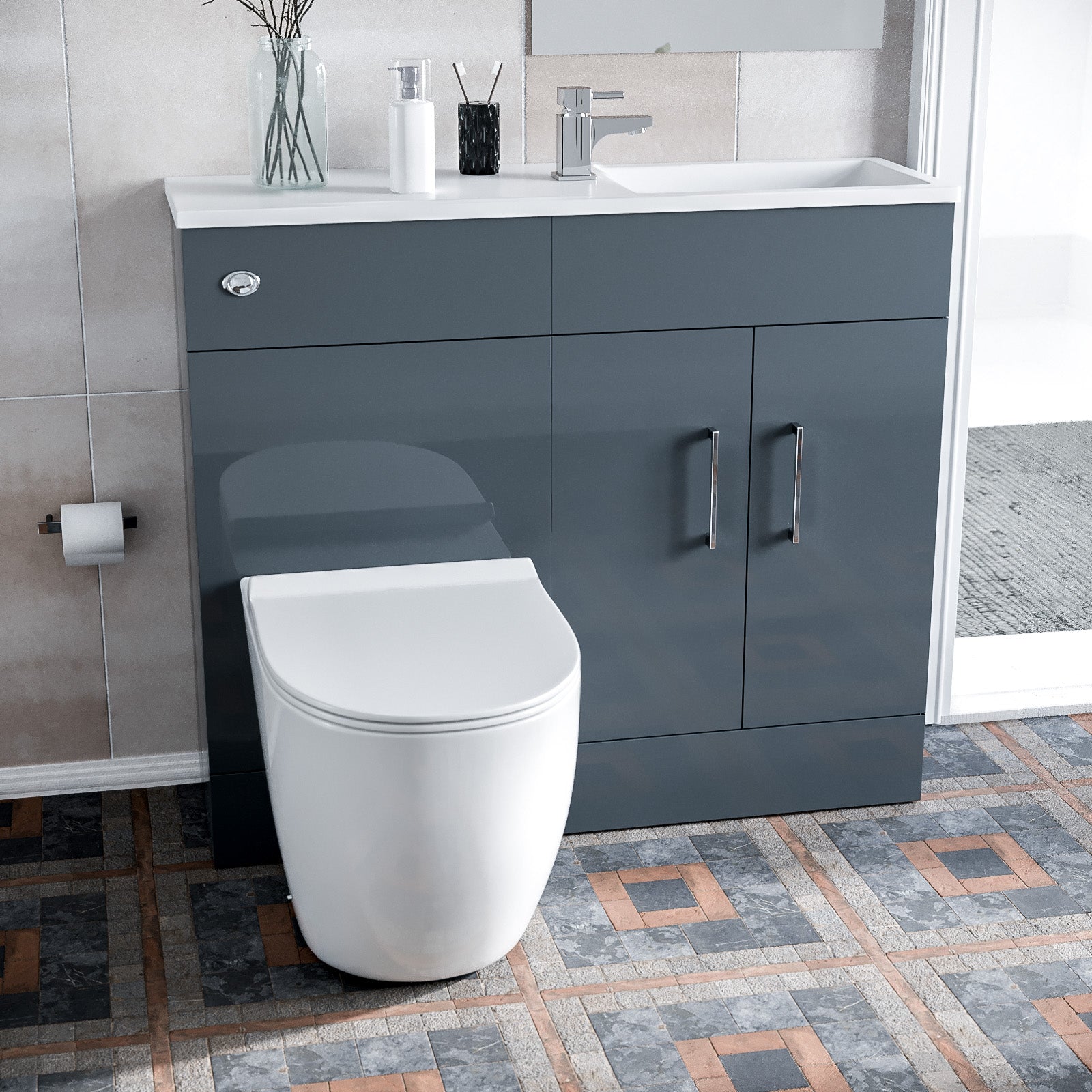 James 1000 Freestanding Grey Slimline Vanity Basin WC Unit BTW Toilet Flat Pack