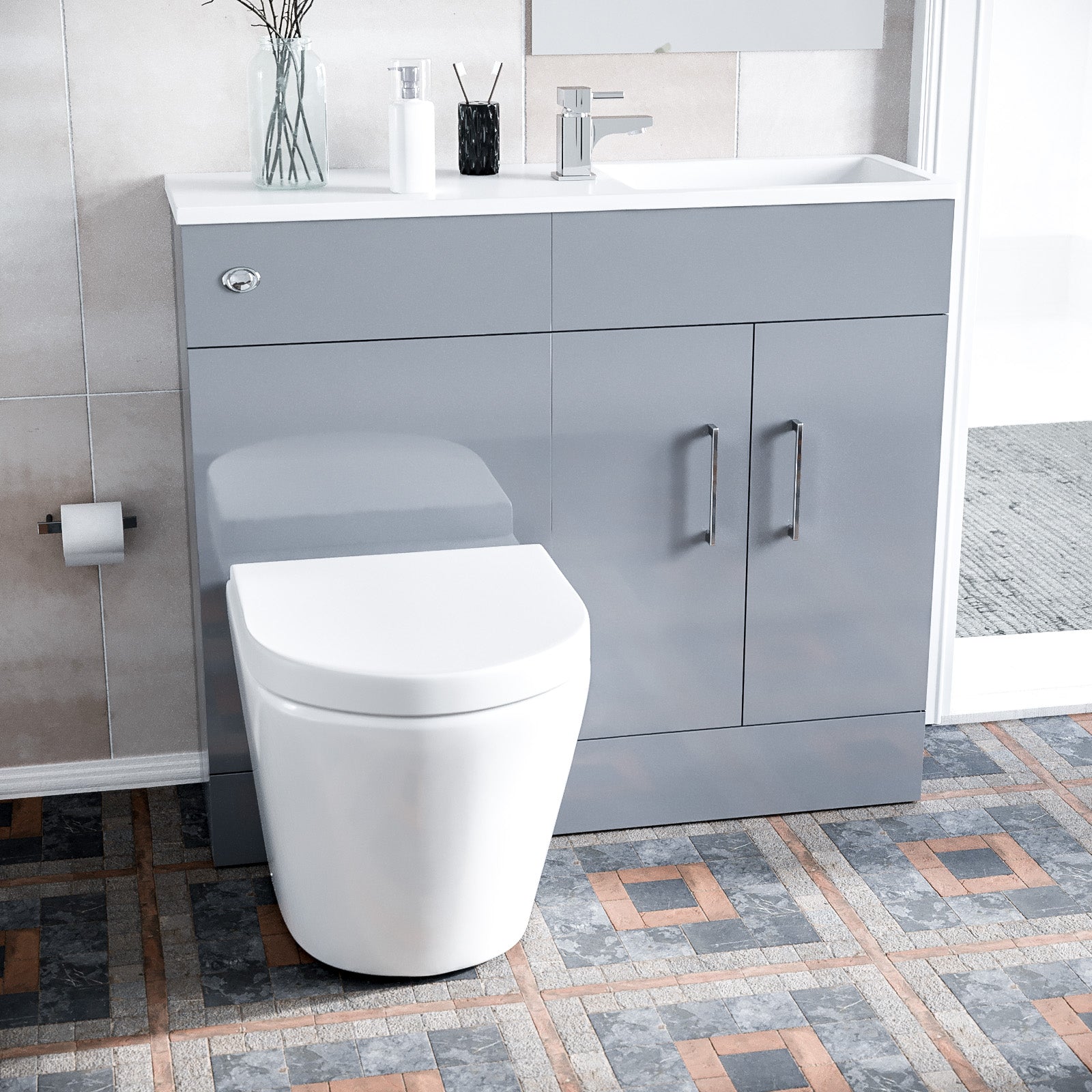 James 1000 Grey Slimline Vanity Basin WC Unit BTW Rimless Toilet Flat Pack