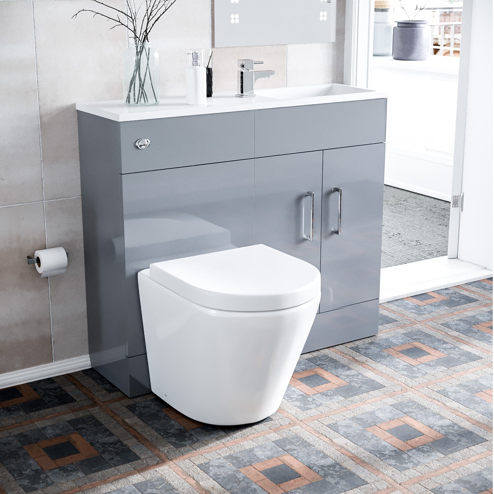 James 1000 Grey Slimline Vanity Basin WC Unit BTW Rimless Toilet Flat Pack