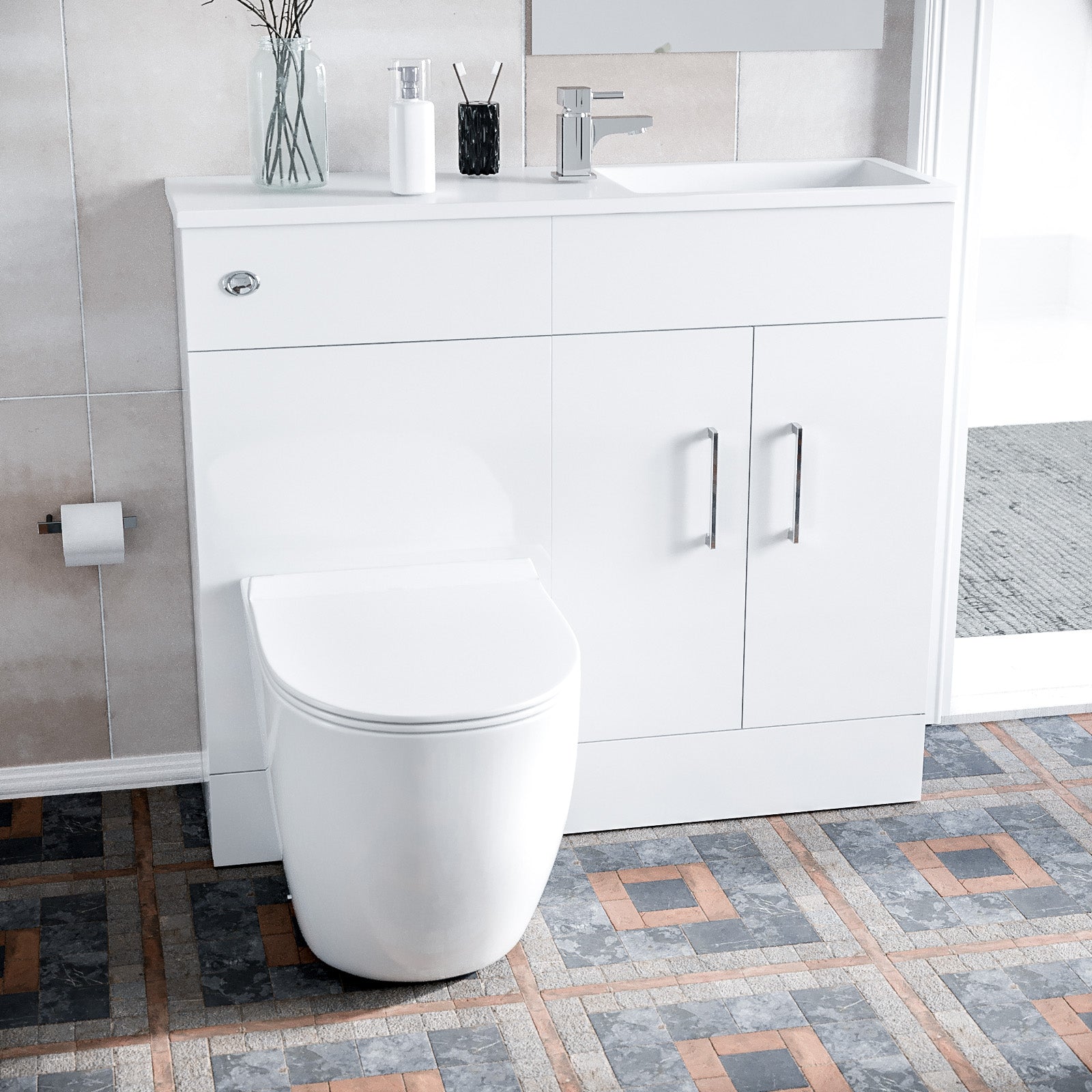 James 1000 Freestanding White Slimline Vanity Basin WC Unit BTW Toilet Flat Pack
