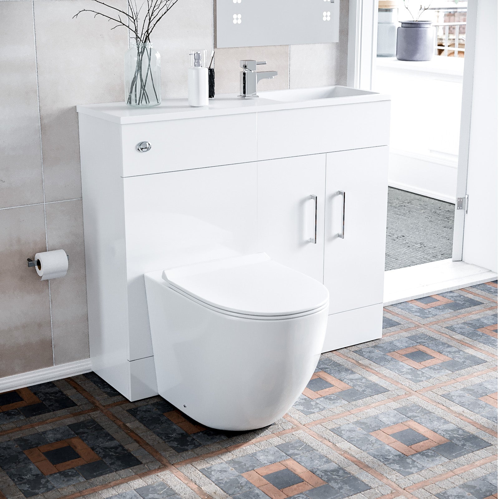 James 1000 Freestanding White Slimline Vanity Basin WC Unit BTW Toilet Flat Pack