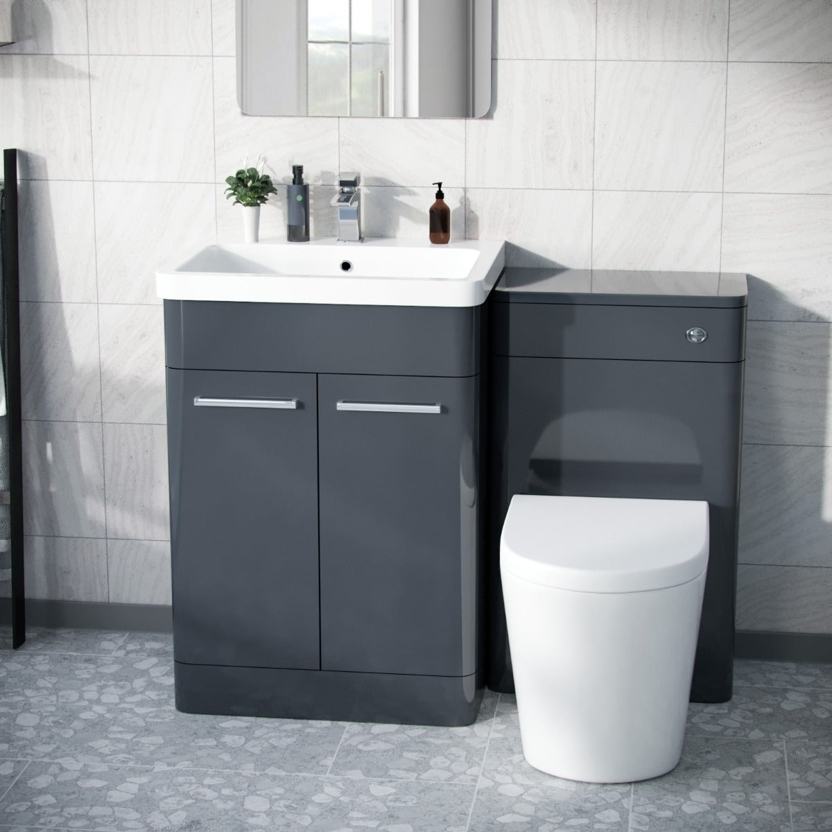 Afern 600mm Vanity Basin Unit, WC Unit & Round Back to Wall Toilet Anthracite