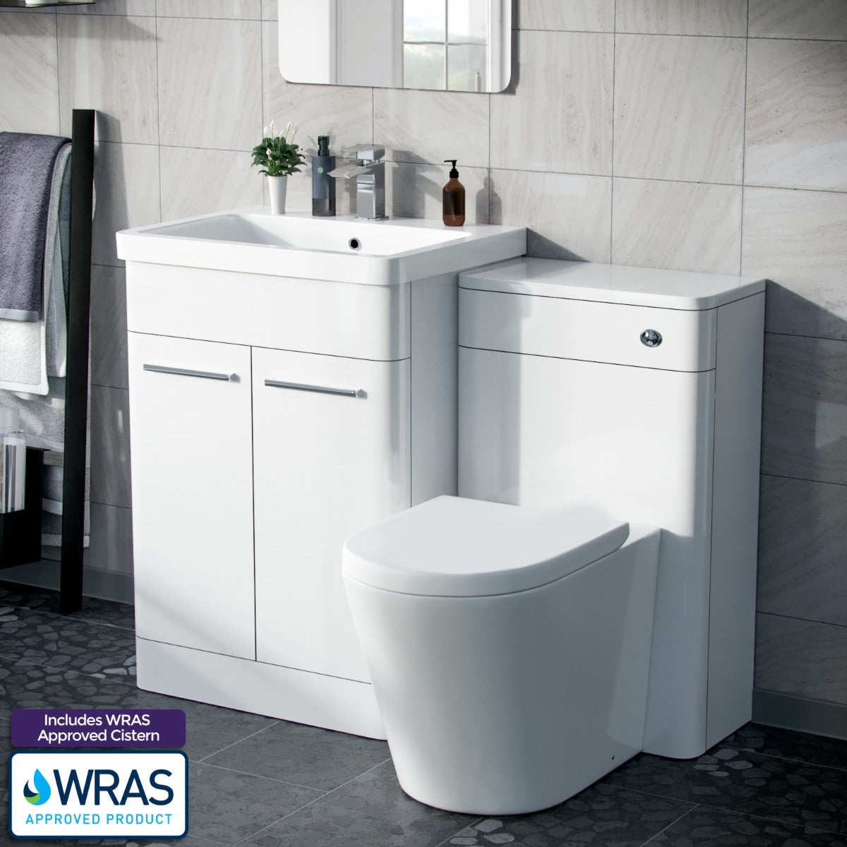 Afern 600mm Vanity Basin Unit, WC Unit & Round Back to Wall Toilet White