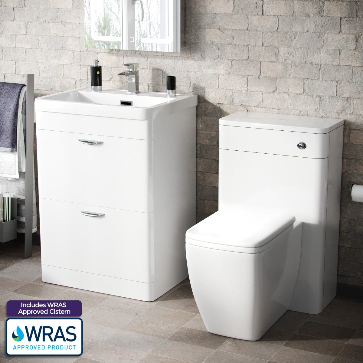Wyke 600mm Floor Standing 2 Drawer Vanity Basin, WC Unit & BTW Toilet White