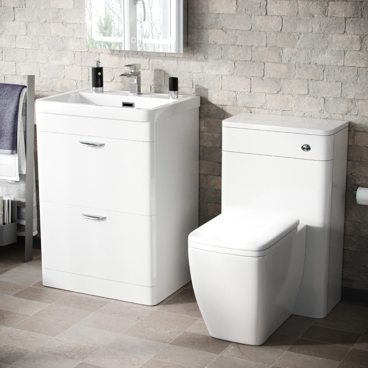 Wyke 600mm Floor Standing 2 Drawer Vanity Basin, WC Unit & BTW Toilet White