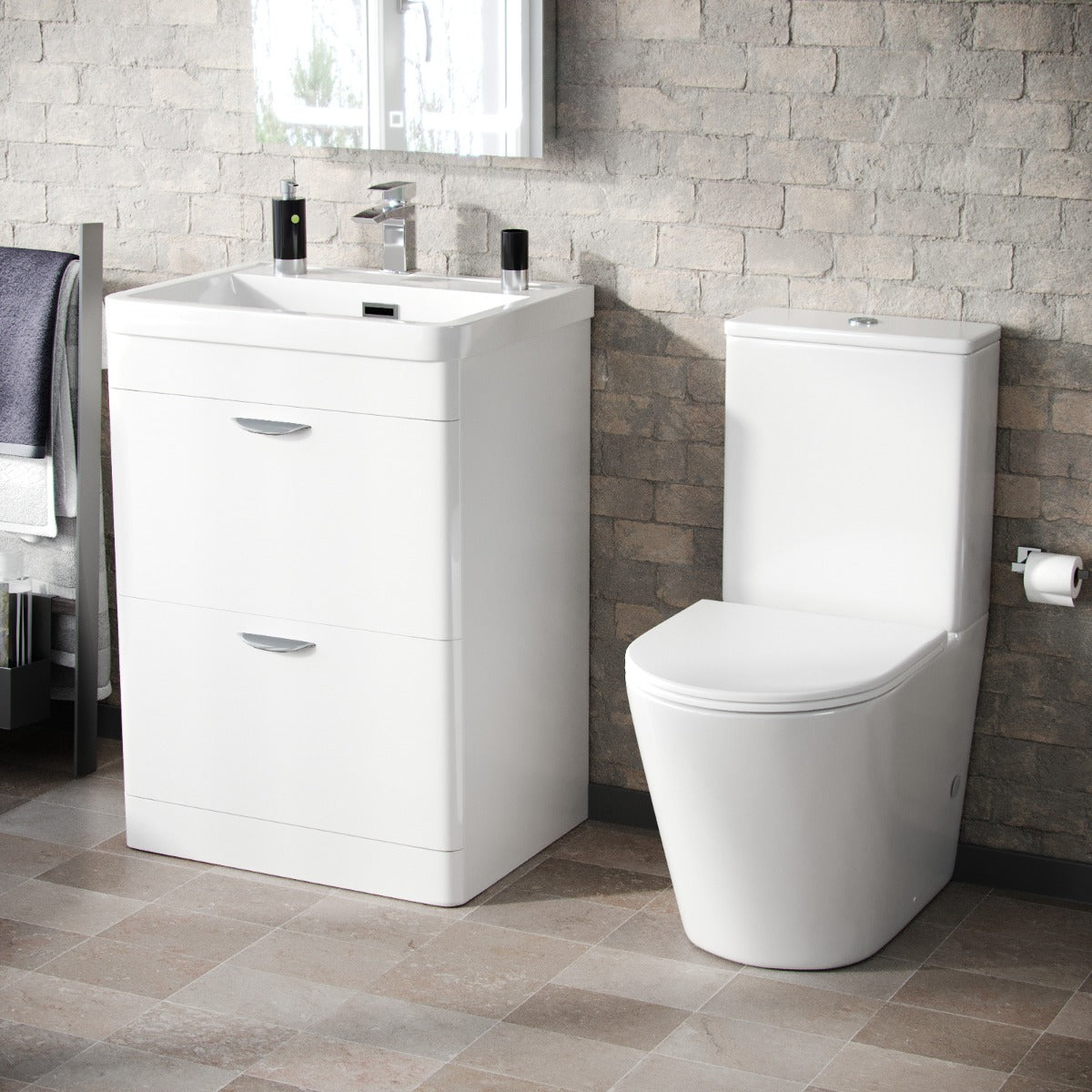 Wyke 600mm Floorstanding 2 Drawer Vanity And Curved Close Coupled Toilet White