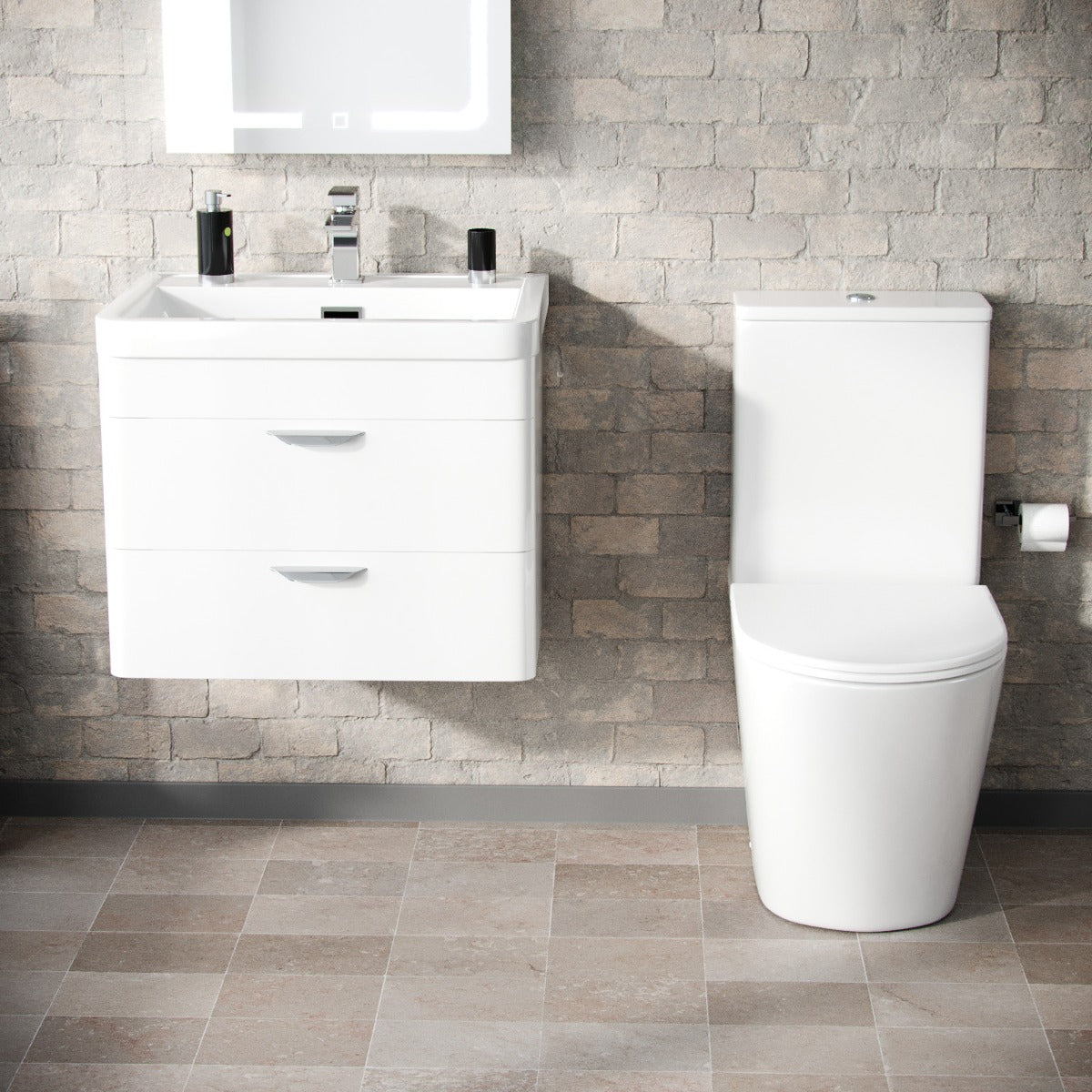 Wyke 600mm Wall Hung 2 Drawer Vanity And Curved Close Coupled Toilet White