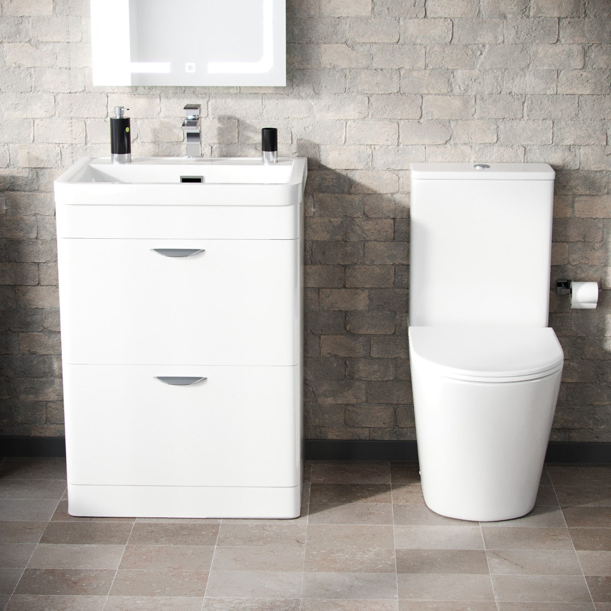 Wyke 600mm Floorstanding 2 Drawer Vanity And Curved Close Coupled Toilet White