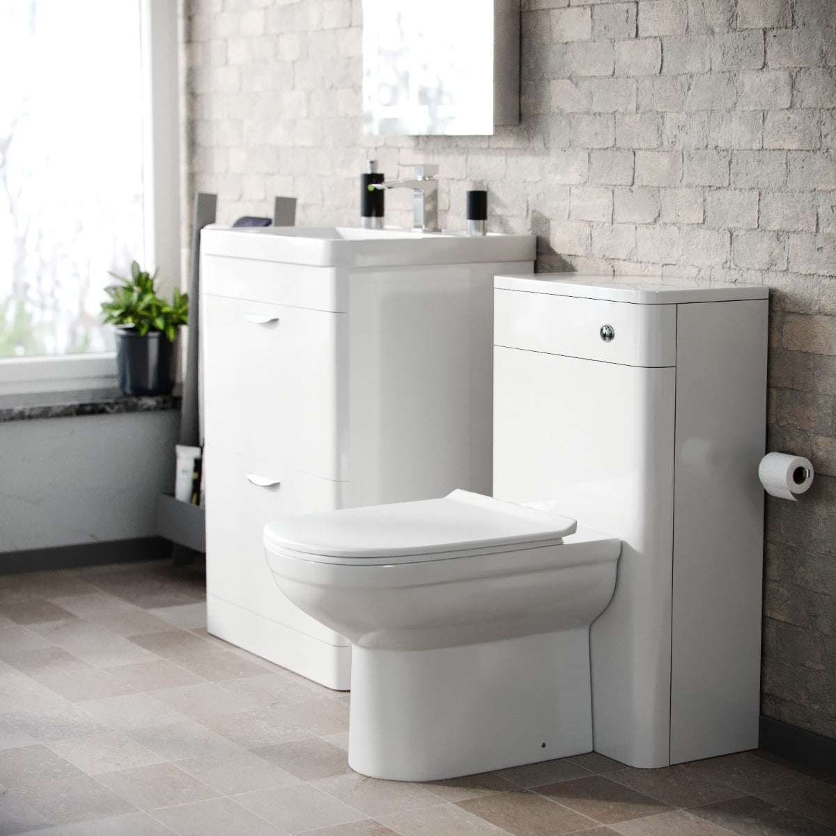 Wyke 600mm Floorstanding 2 Drawer Vanity, WC Unit & Modern BTW Toilet White