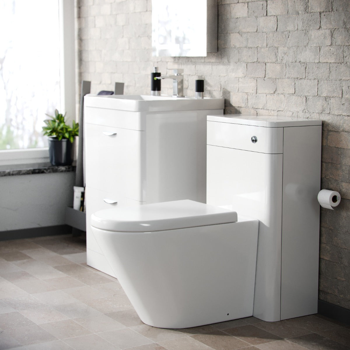 Wyke 600mm Floor Standing 2 Drawer Vanity, WC Unit & BTW Rimless Round Toilet White