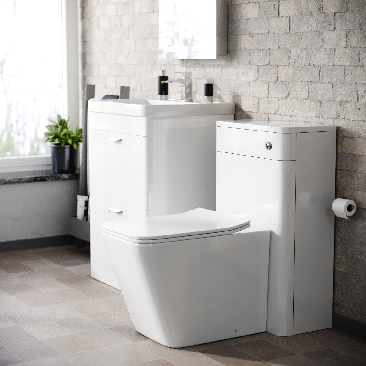 Wyke 600mm 2 Drawer Vanity Basin Unit, WC Unit & Elora Back to Wall Toilet White