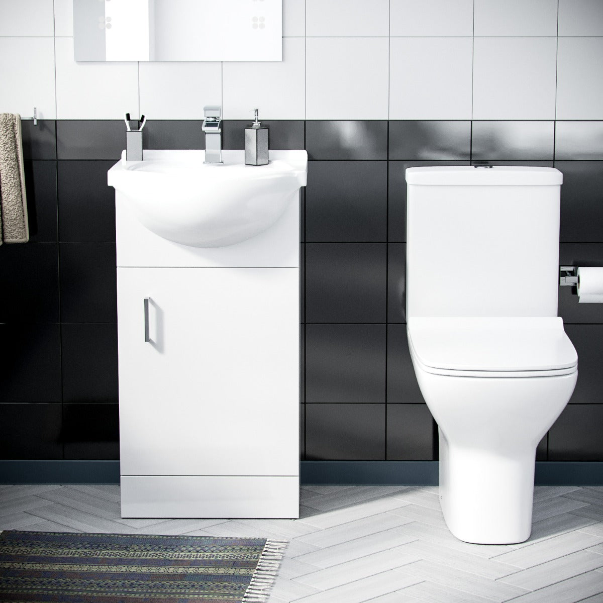 Ellen 450mm Vanity Basin Unit Flat Pack & Close Coupled Toilet White