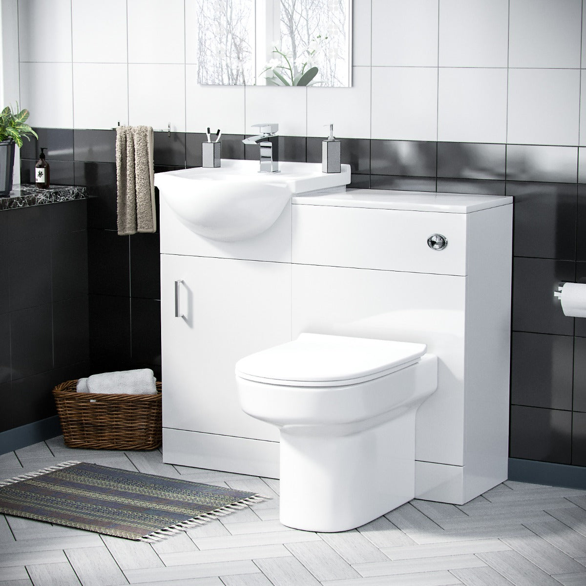 Ellen 450mm Vanity Basin Unit, WC Unit & Chem Back To Wall Toilet White