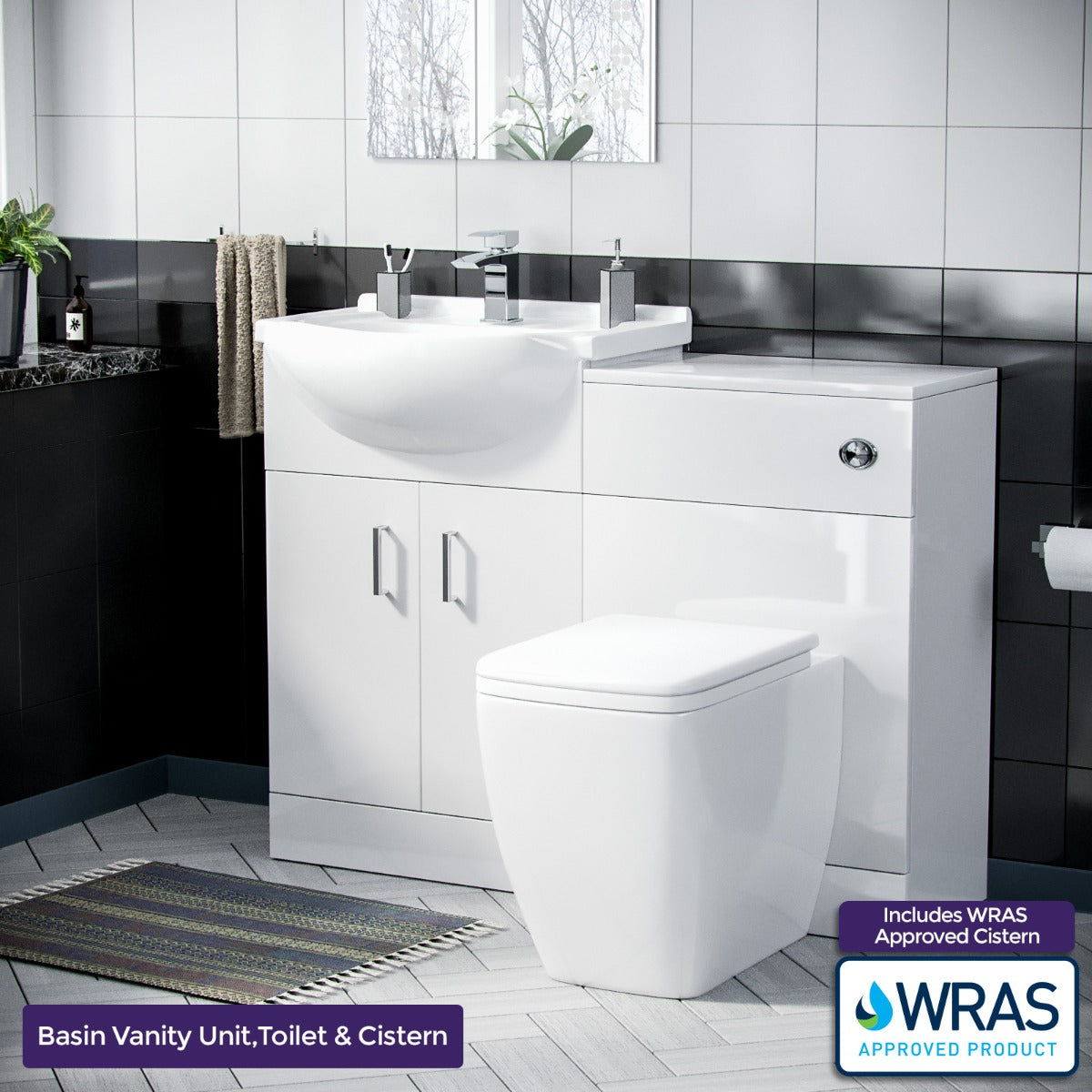 Ellen 550mm Floorstanding Flat Pack Vanity Basin Unit, WC BTW Unit & Back to Toilet White