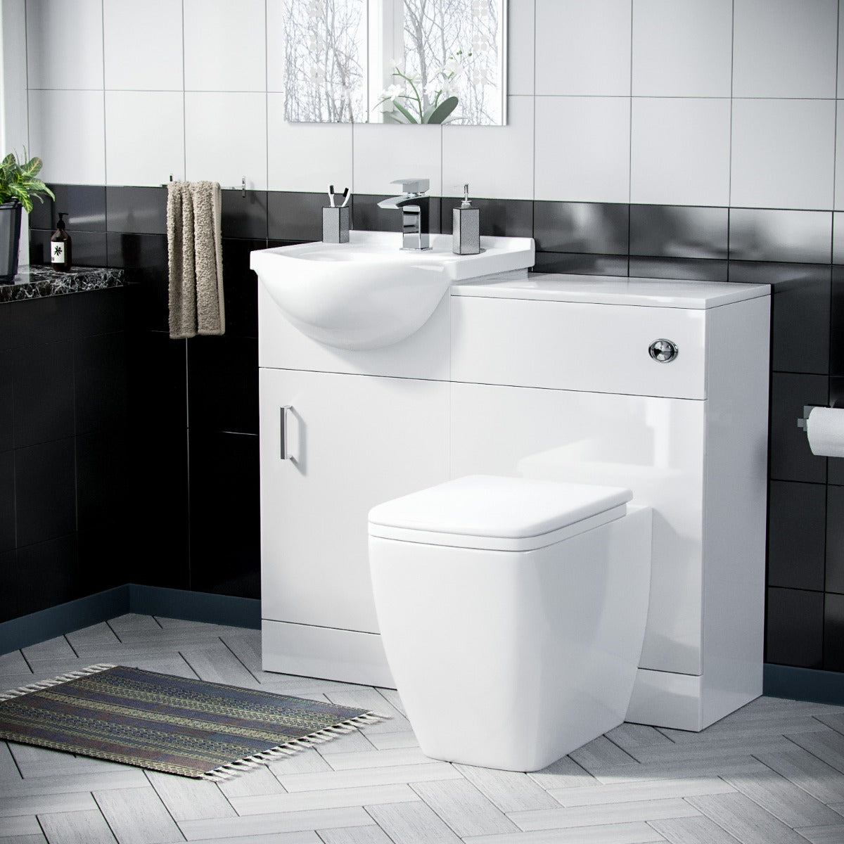 Ellen 450mm Floorstanding Vanity Basin Unit, BTW Unit & Square Toilet White