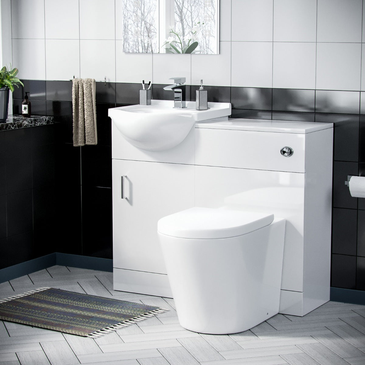 Ellen 450mm Vanity Basin Unit, WC Unit & Round Back To Wall Toilet White