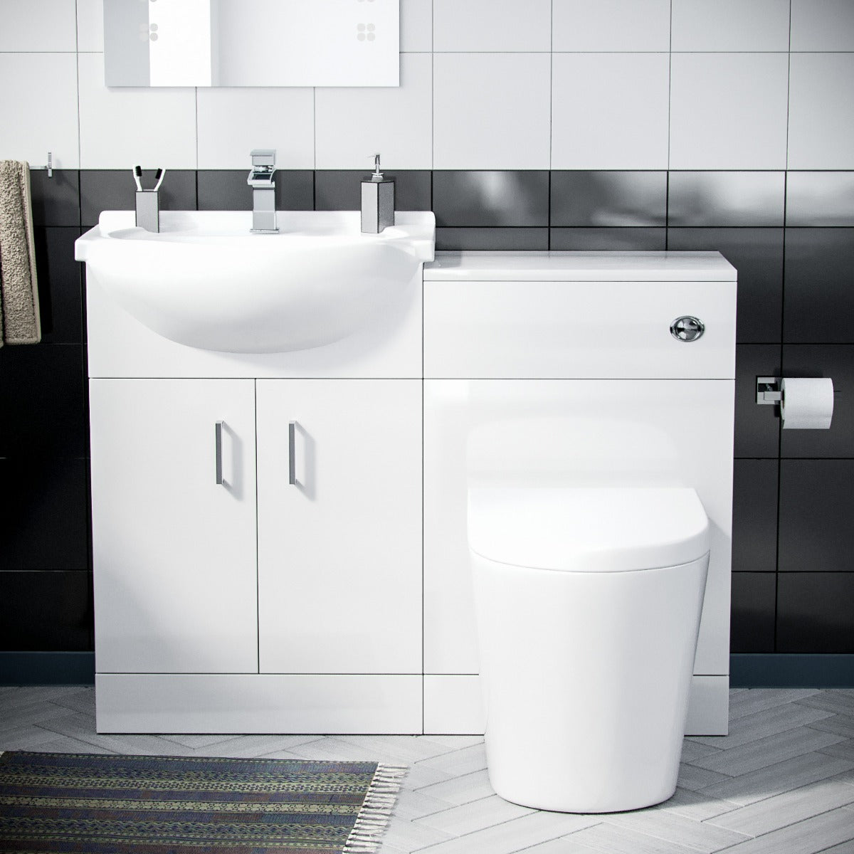 Ellen 550mm Flat Pack Vanity Basin Unit, WC Unit & Round Back To Wall Toilet White