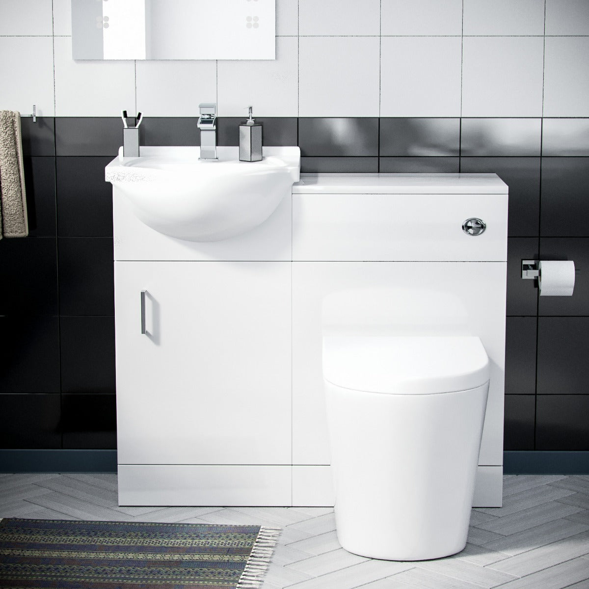 Ellen 450mm Vanity Basin Unit, WC Unit & Round Back To Wall Toilet White
