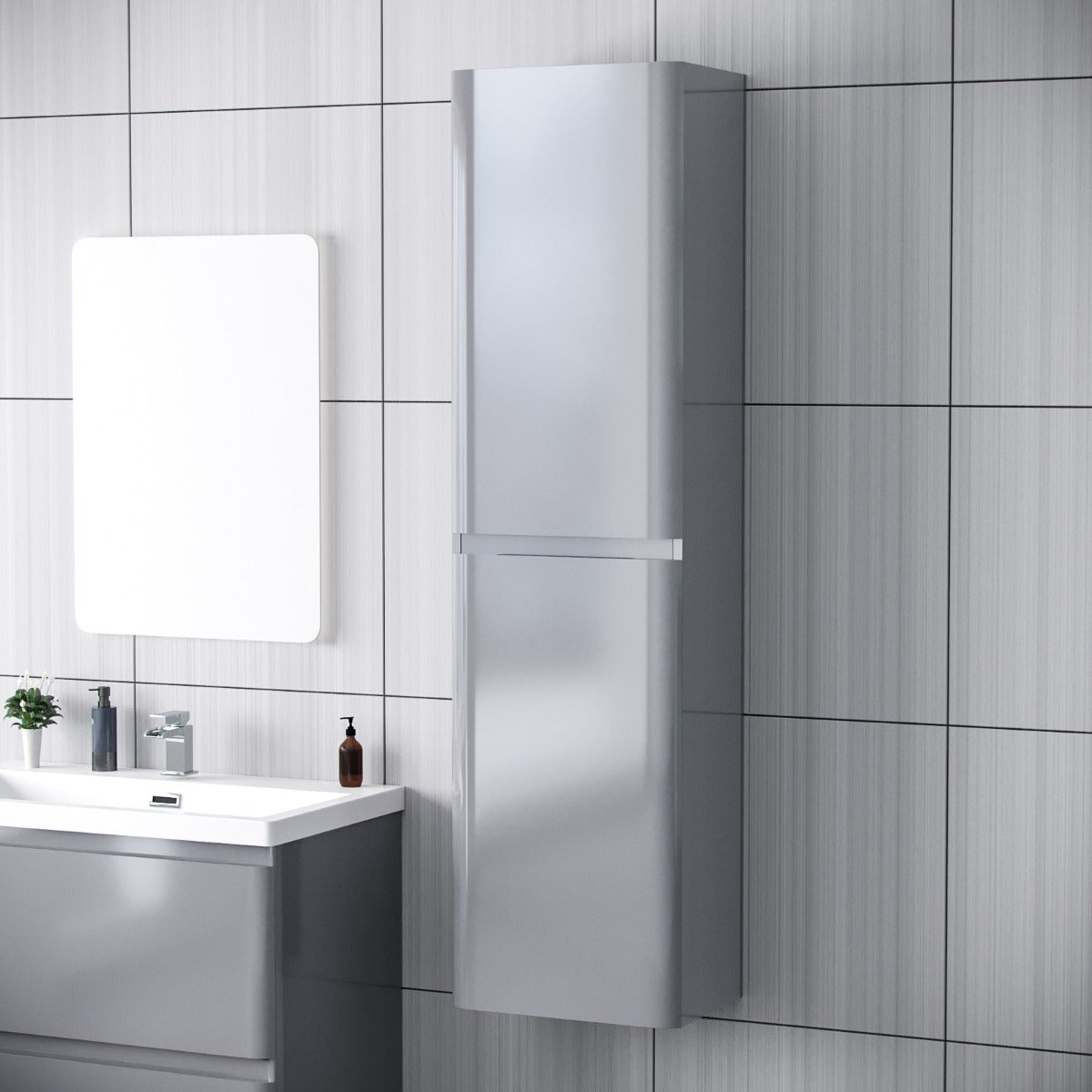 Jersey 800mm Floorstanding Vanity Basin Unit & Modern Tall Wall Hung Cabinet Grey
