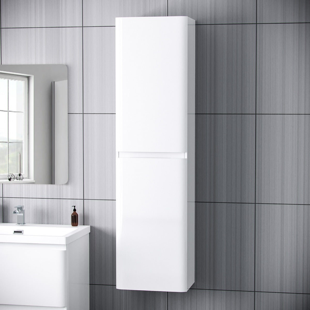 Alaska Tall Wall Hung Storage Cabinet Gloss White Bathroom Furniture Unit