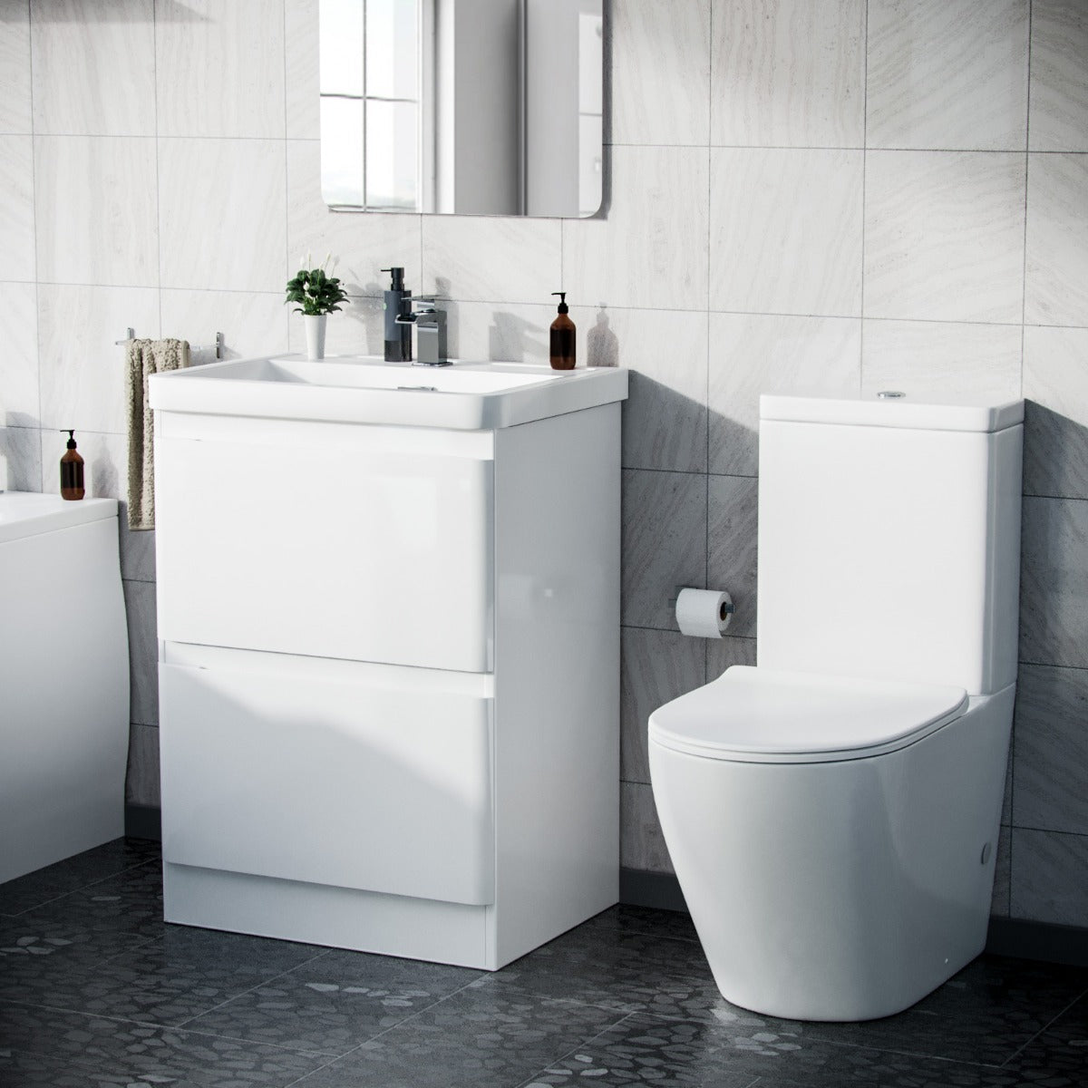 Jersey 600mm Floorstanding Vanity Basin Unit & Curved Close Coupled Toilet White