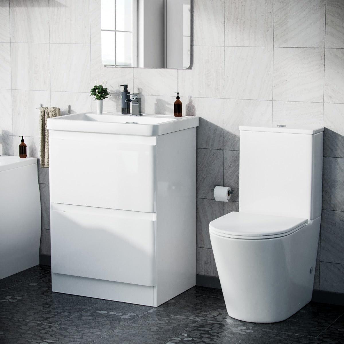 Jersey 600mm Floorstanding Vanity Basin Unit & Bella Curved Close Coupled Toilet White