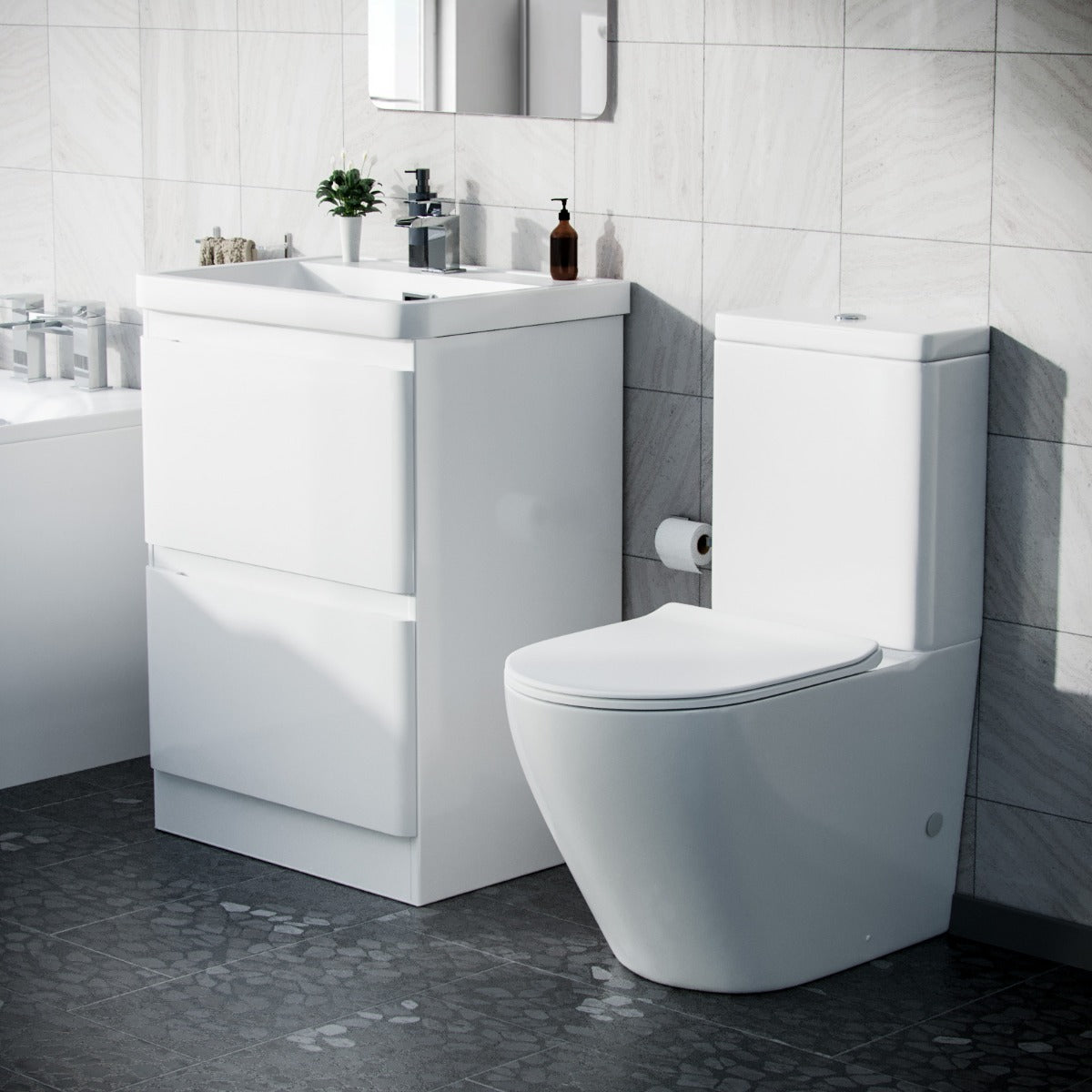 Jersey 600mm Floorstanding Vanity Basin Unit & Curved Close Coupled Toilet White