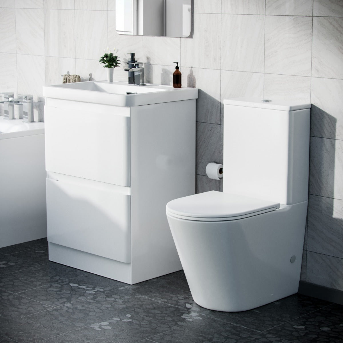 Jersey 600mm Floorstanding Vanity Basin Unit & Bella Curved Close Coupled Toilet White