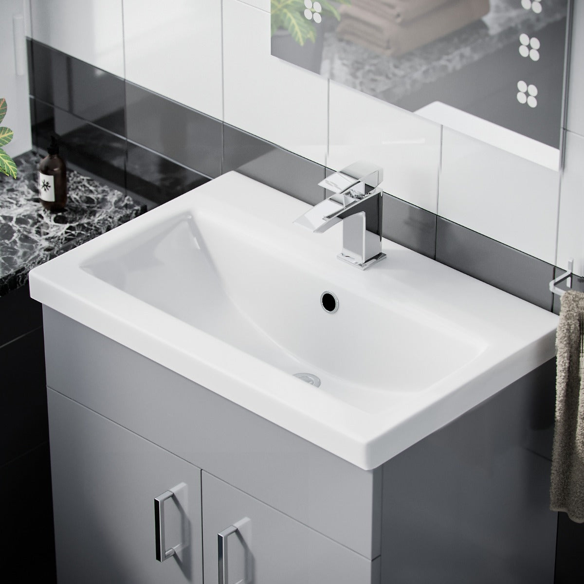 Nanuya Grey 600mm Floorstanding Vanity Basin Unit Flat Pack