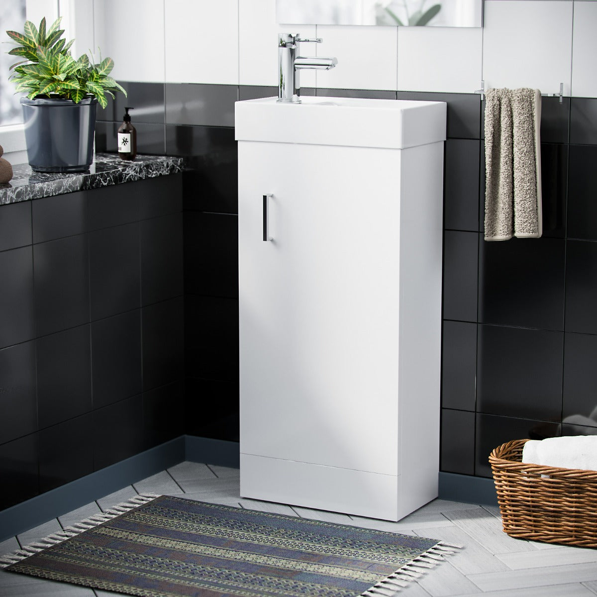 Nanuya 400mm Cloakroom Vanity Basin Unit, Mixer Tap & Waste White