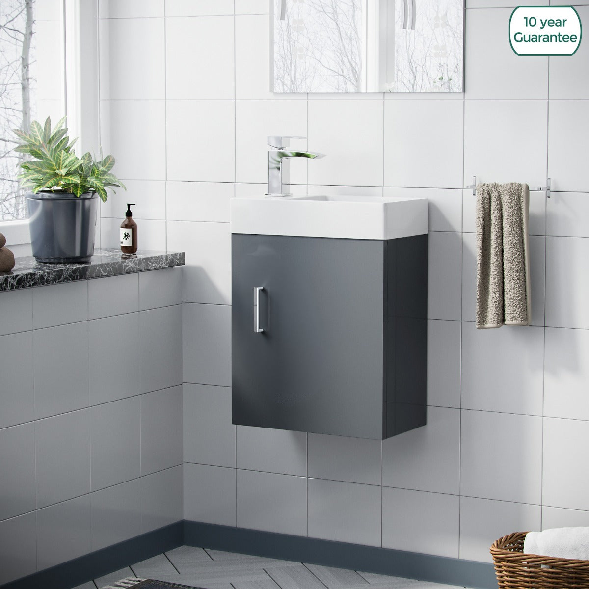 Nanuya 400mm Cloakroom Wall Hung Basin Vanity Unit Grey